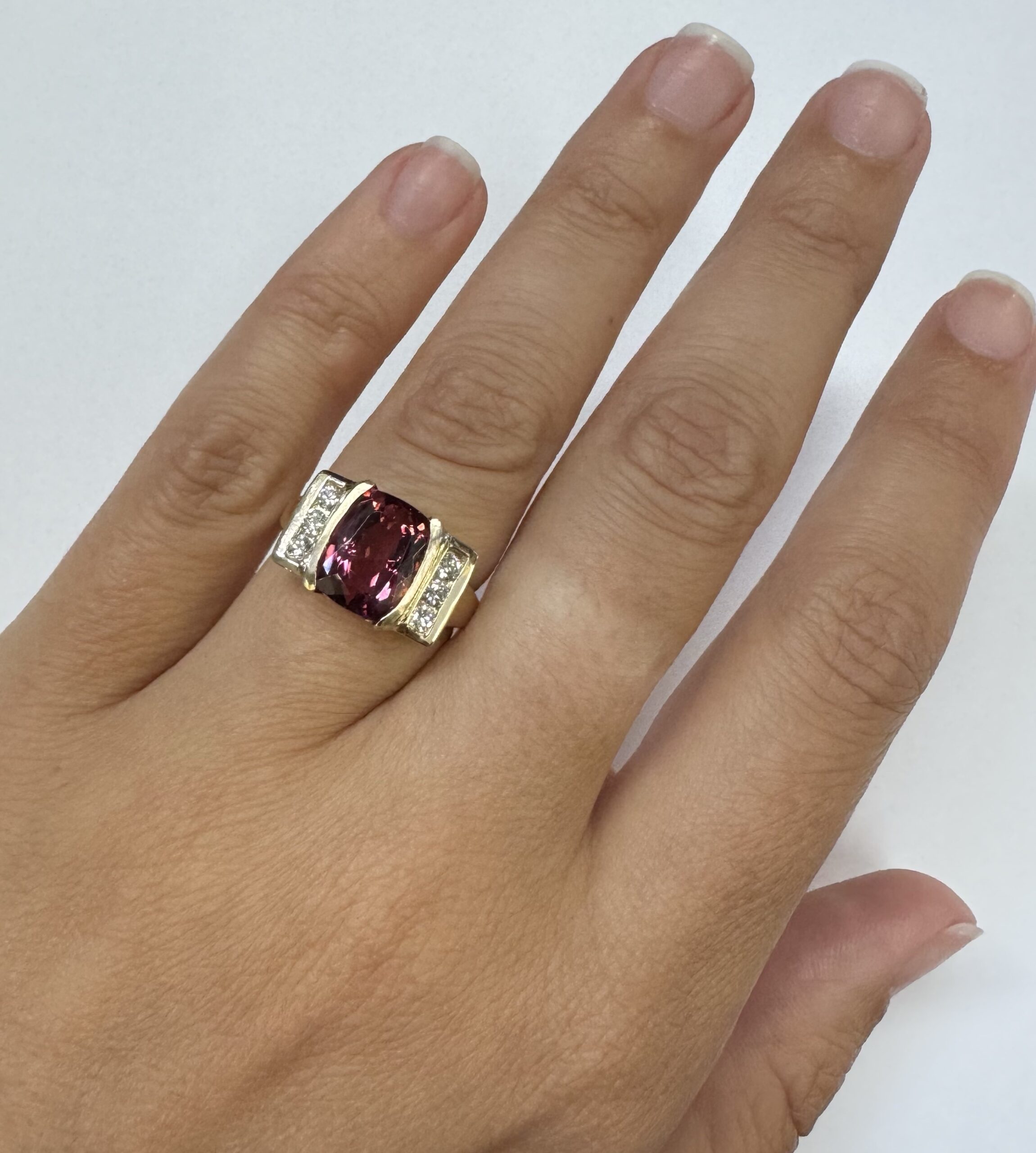 14k Yellow Gold Genuine 4.00 Carat Pink Tourmaline & Diamond Ring - Image 28