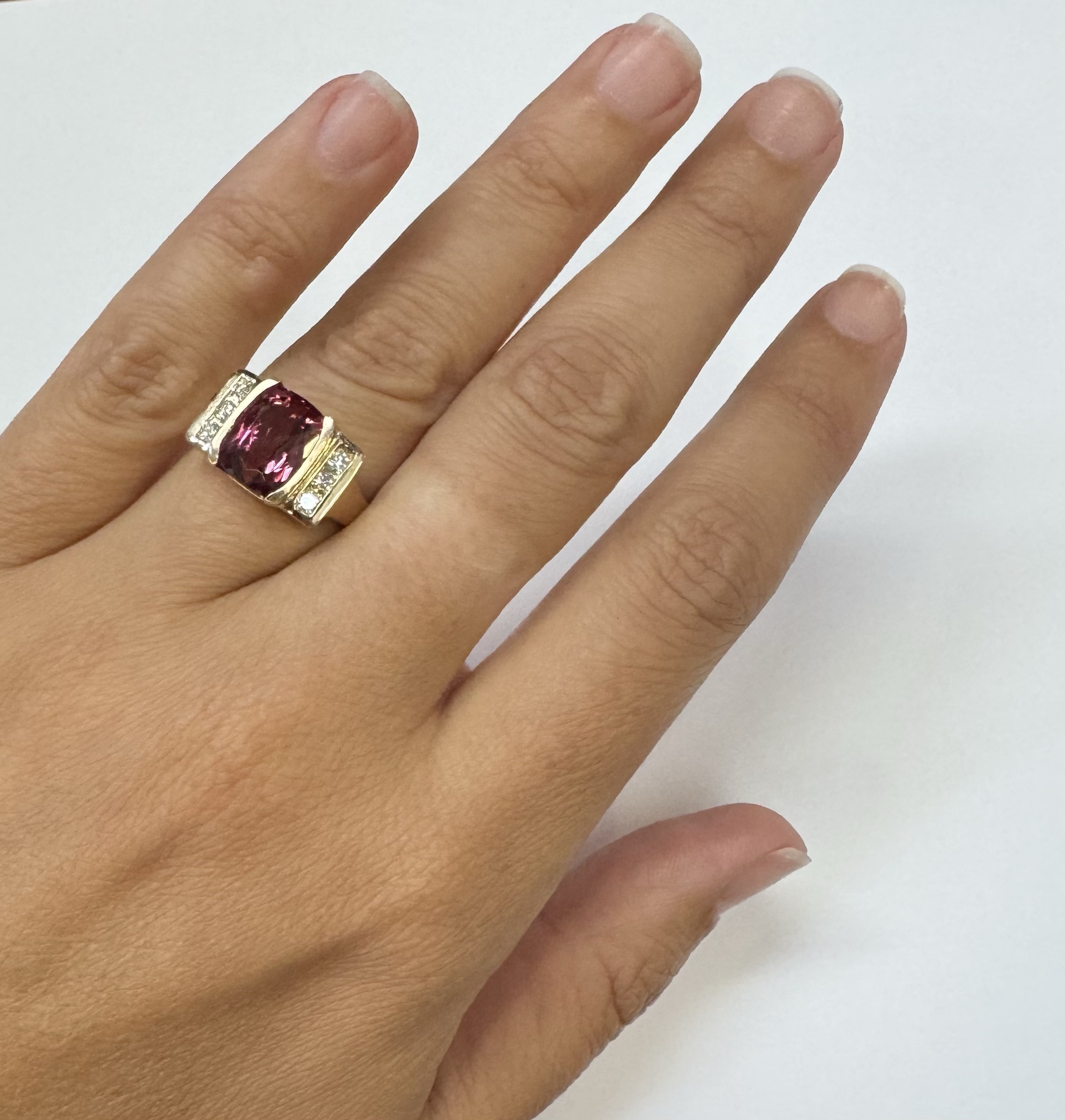 14k Yellow Gold Genuine 4.00 Carat Pink Tourmaline & Diamond Ring - Image 30
