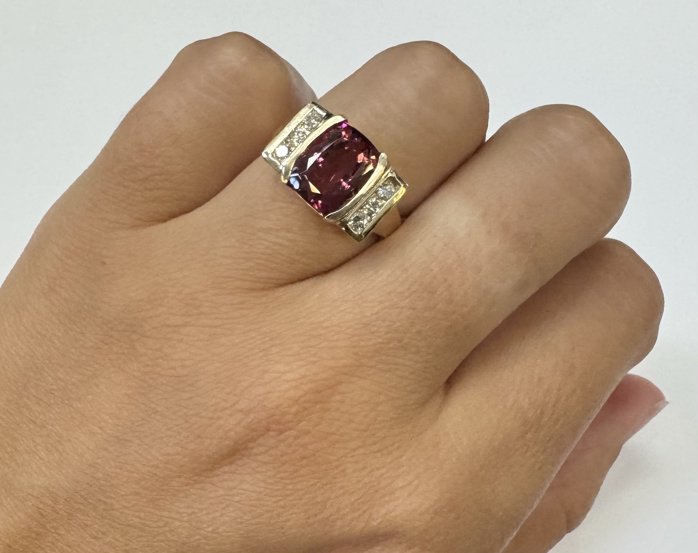 14k Yellow Gold Genuine 4.00 Carat Pink Tourmaline & Diamond Ring - Image 31