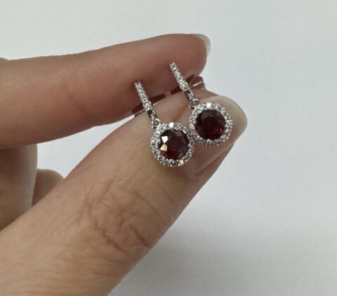 14k White Gold Genuine 1.33 Cttw Ruby & Diamond Dangle Halo Stud Earrings