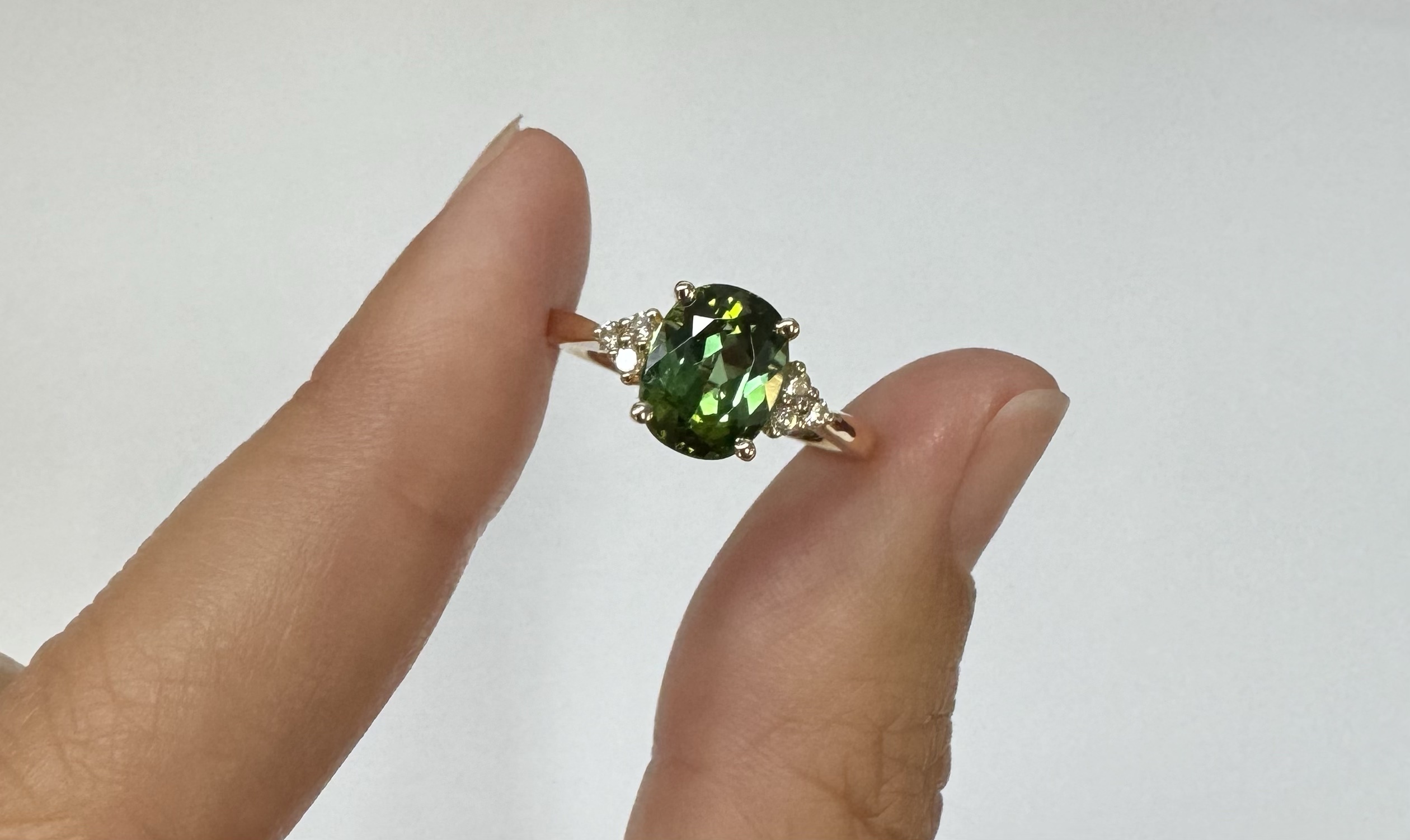 14k Yellow Gold Genuine Green Tourmaline & Diamond Ring