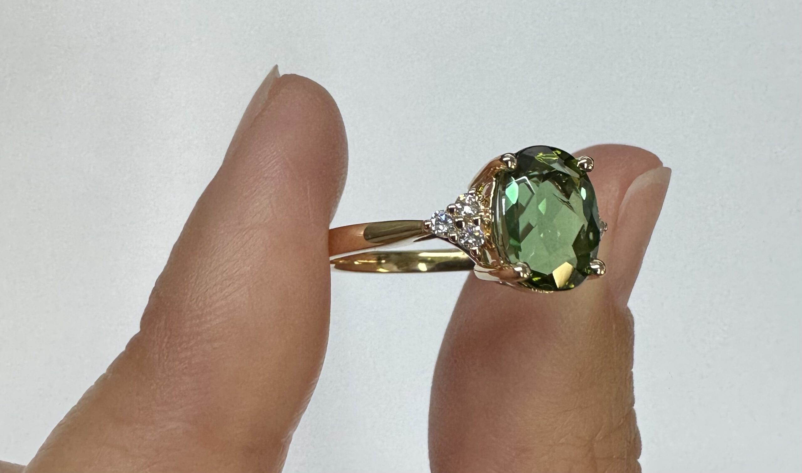 14k Yellow Gold Genuine Green Tourmaline & Diamond Ring - Image 10