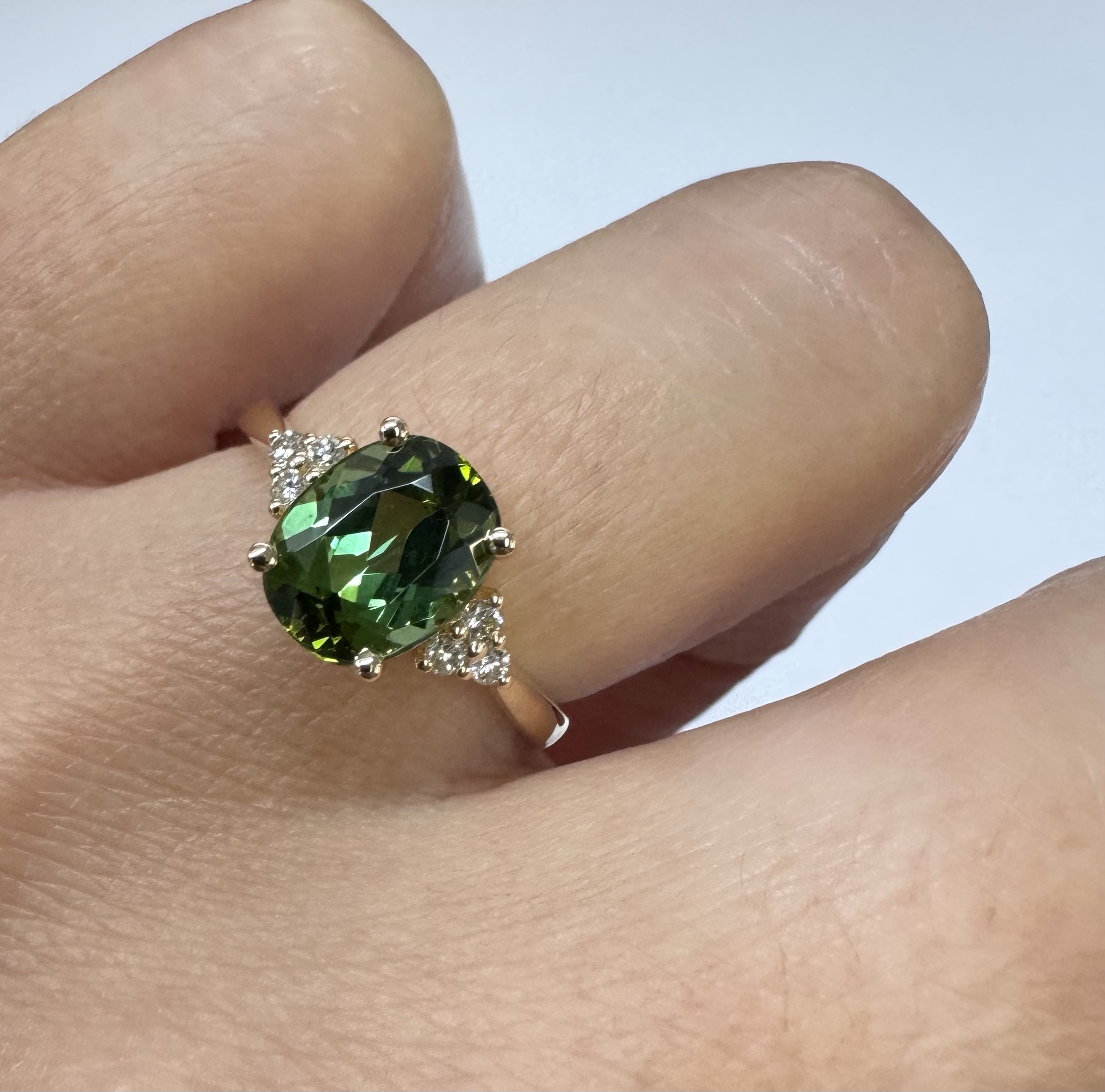 14k Yellow Gold Genuine Green Tourmaline & Diamond Ring - Image 16