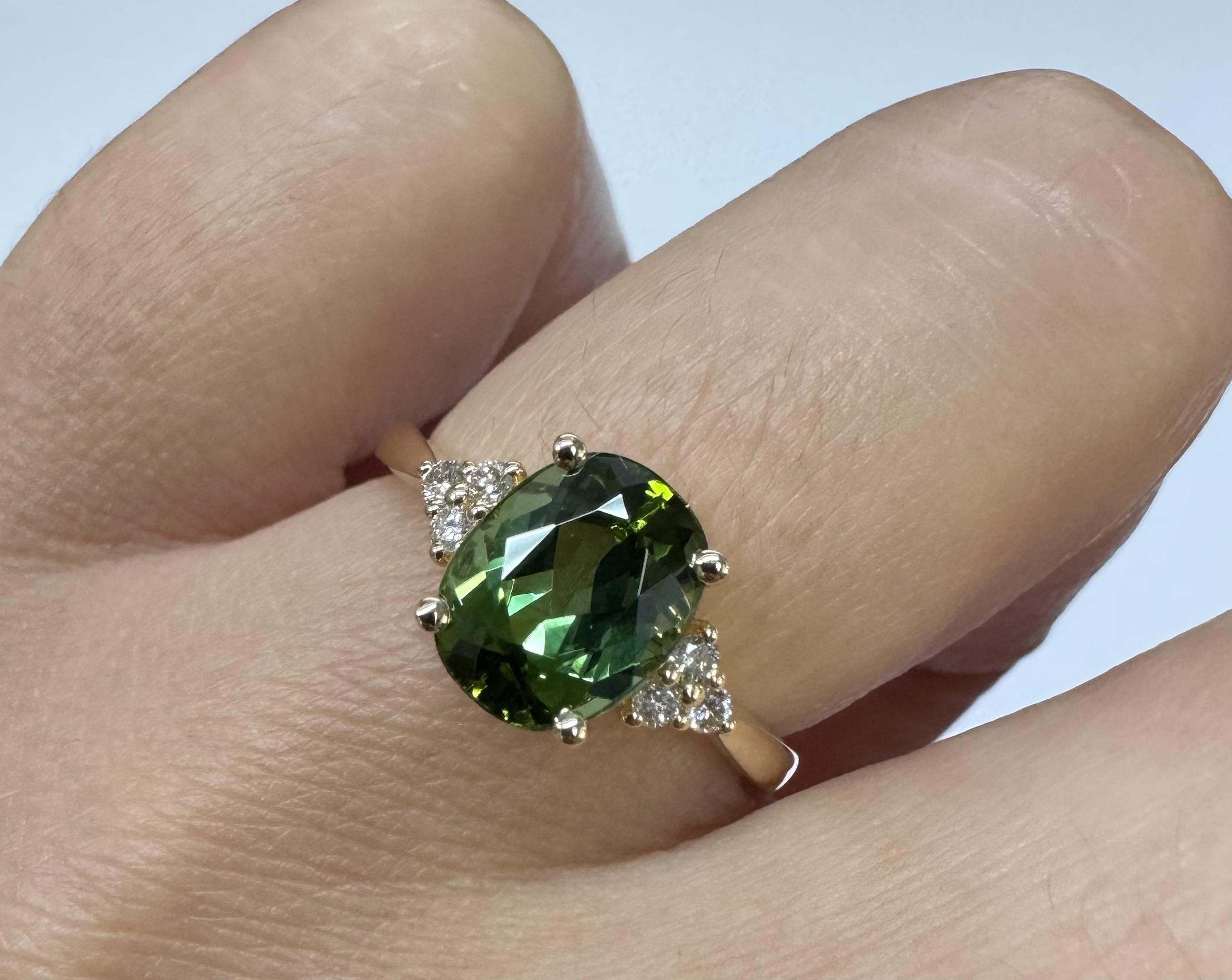 14k Yellow Gold Genuine Green Tourmaline & Diamond Ring - Image 18