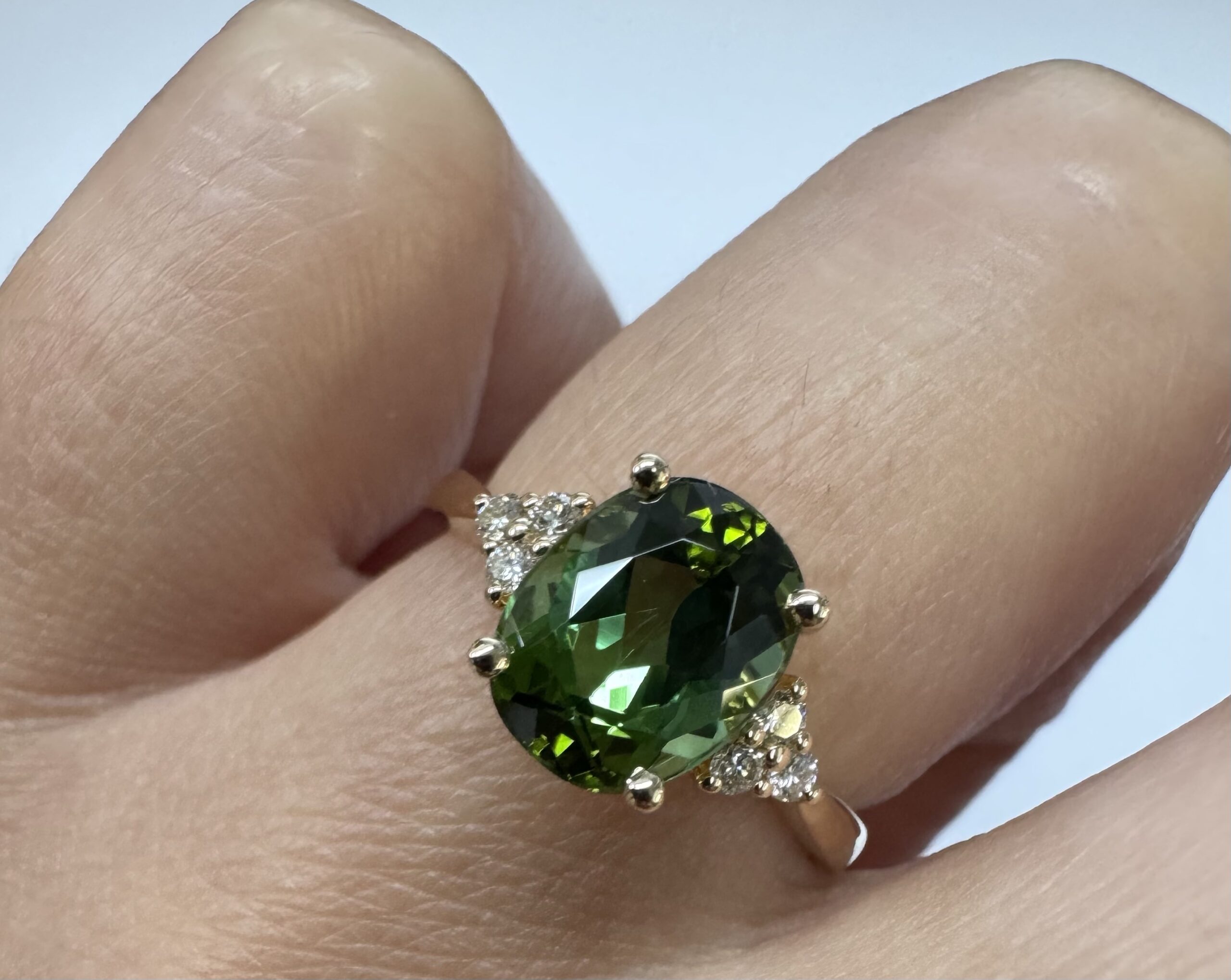 14k Yellow Gold Genuine Green Tourmaline & Diamond Ring - Image 24