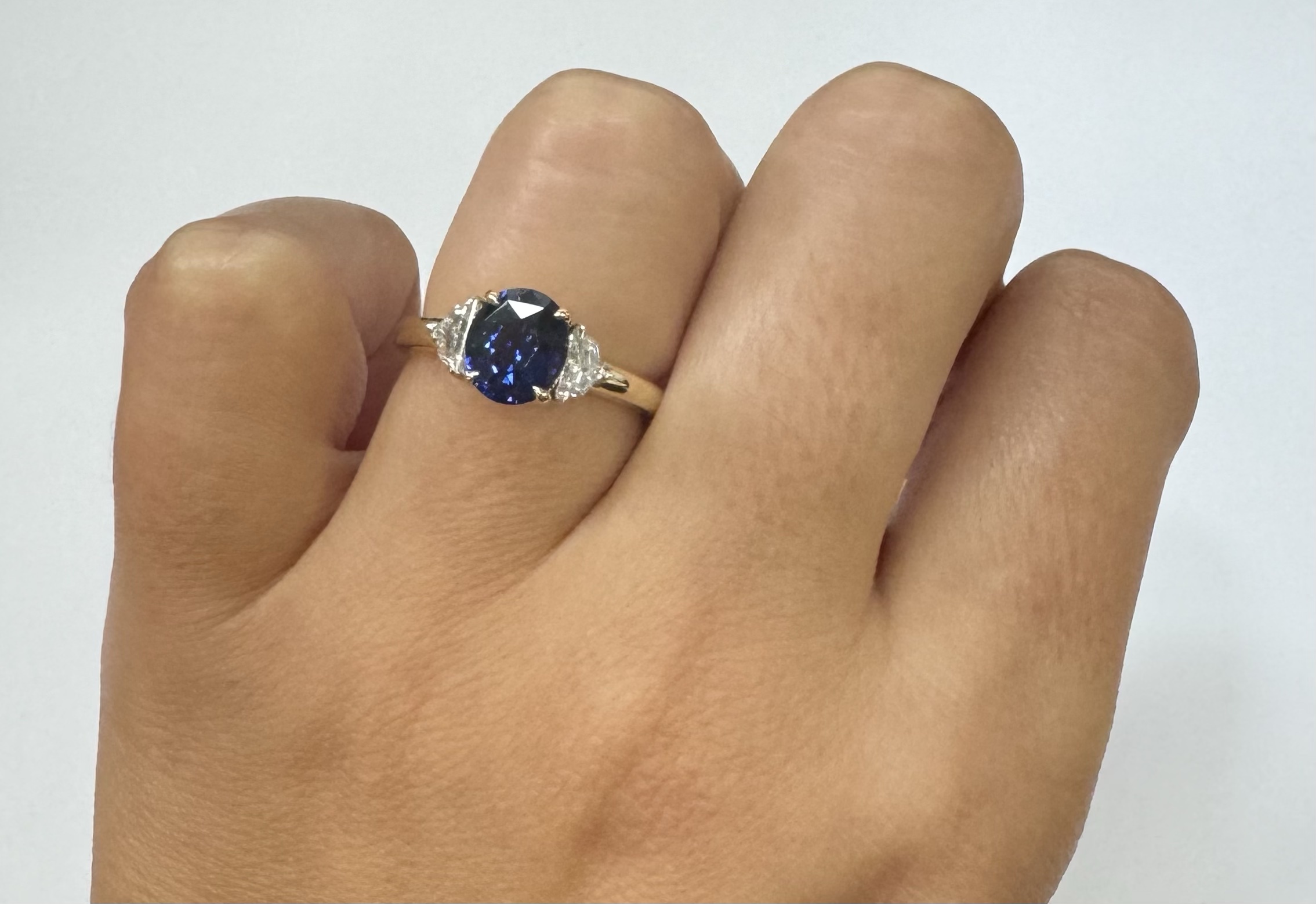 14k Yellow Gold Genuine 1.74 Carat GIA Certified Madagascar Sapphire & Diamond Ring - Image 5