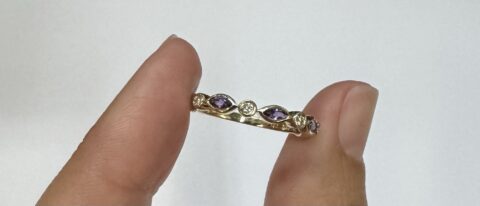 14k Yellow Gold Genuine .36 Cttw Amethyst & Diamond Bezel Set Band