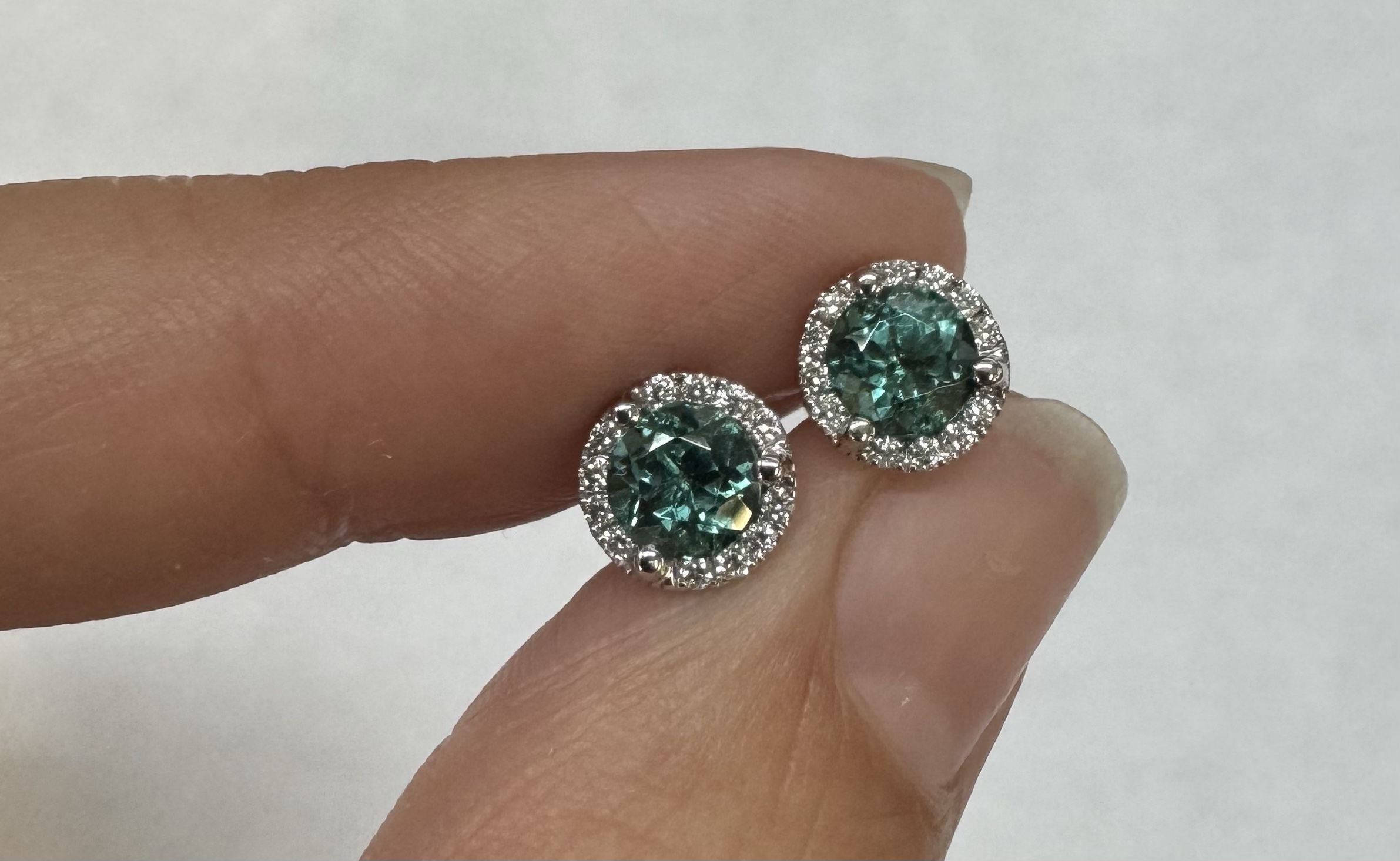 14k White Gold 1.17 Cttw Genuine Round Brilliant Cut Diamond Halo Stud Earrings - Image 9