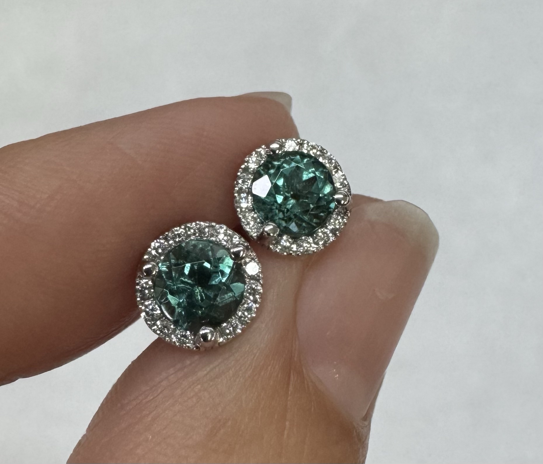 14k White Gold 1.17 Cttw Genuine Round Brilliant Cut Diamond Halo Stud Earrings - Image 10