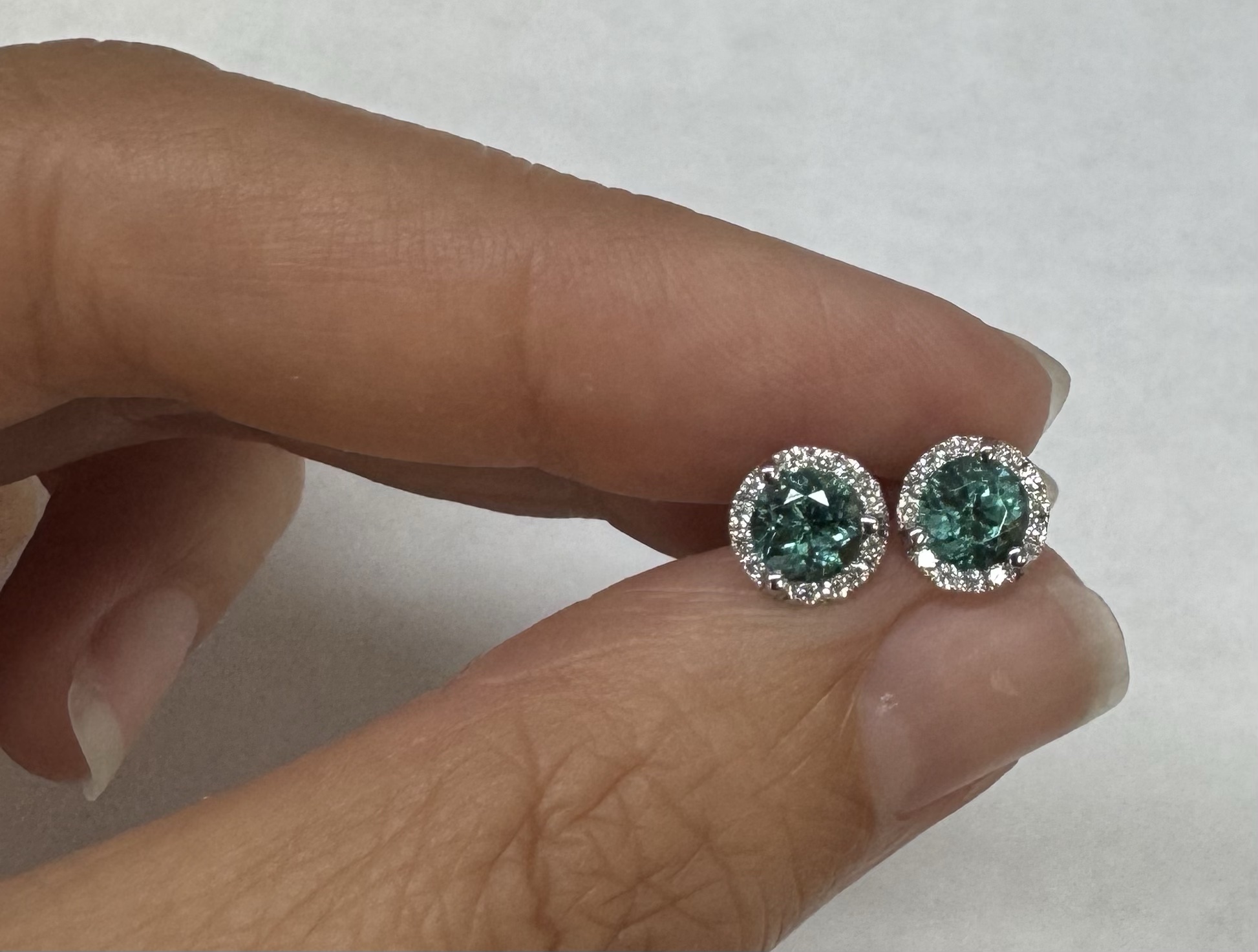 14k White Gold 1.17 Cttw Genuine Round Brilliant Cut Diamond Halo Stud Earrings - Image 3