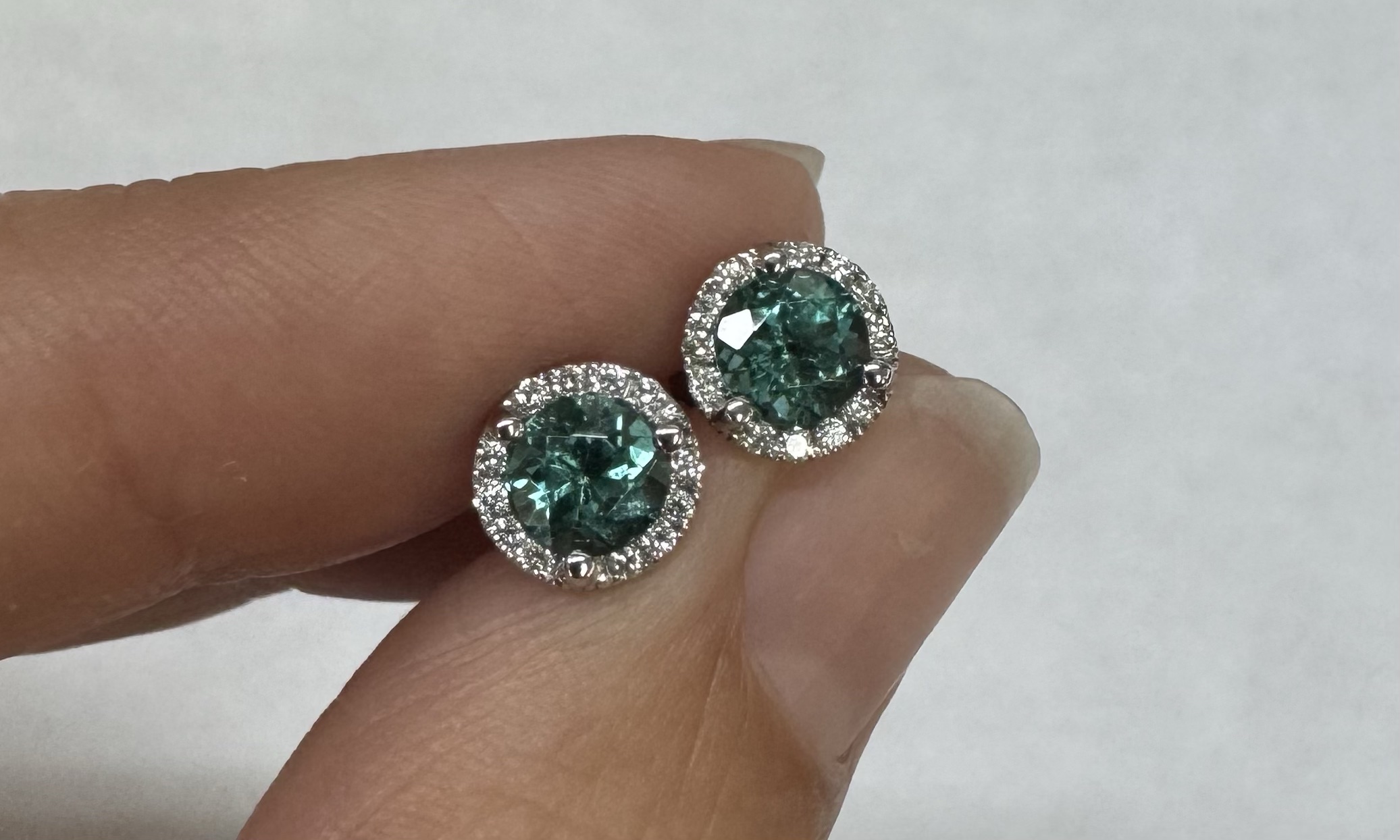 14k White Gold 1.17 Cttw Genuine Round Brilliant Cut Diamond Halo Stud Earrings - Image 6