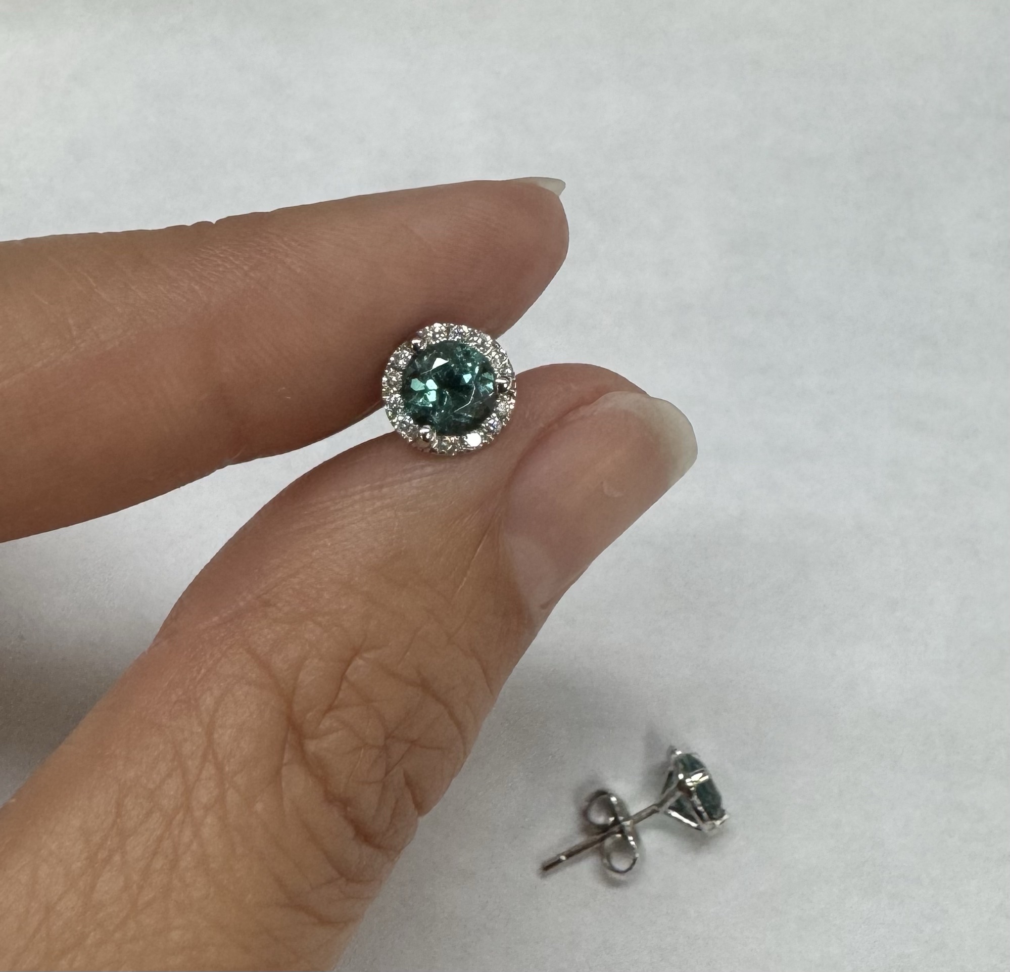 14k White Gold 1.17 Cttw Genuine Round Brilliant Cut Diamond Halo Stud Earrings - Image 12