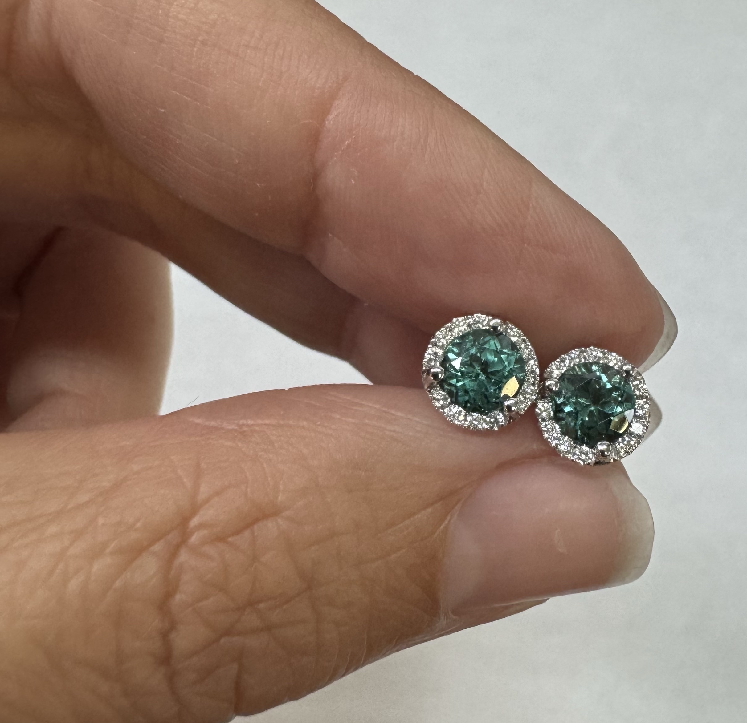 14k White Gold 1.17 Cttw Genuine Round Brilliant Cut Diamond Halo Stud Earrings - Image 2