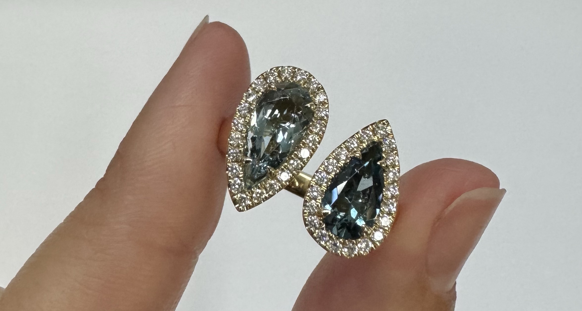 14k Yellow Gold Genuine Aquamarine & Indicalite Halo Bypass Style Ring - Image 8