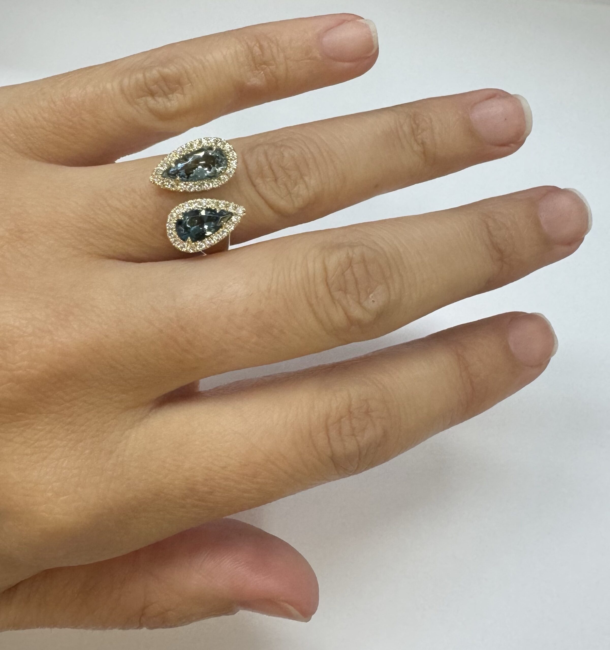 14k Yellow Gold Genuine Aquamarine & Indicalite Halo Bypass Style Ring - Image 10