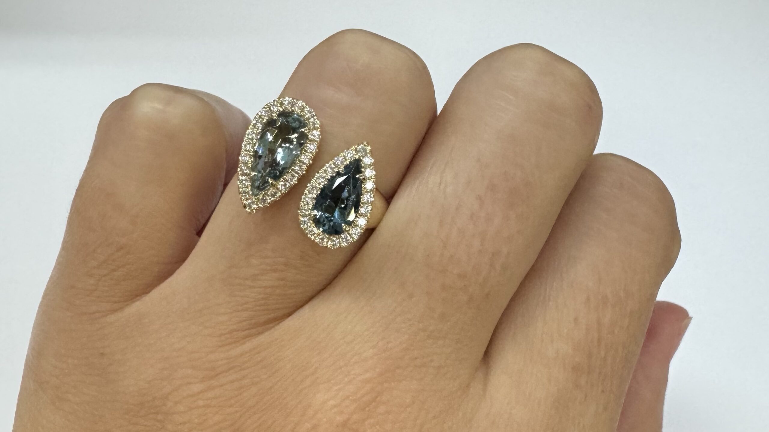 14k Yellow Gold Genuine Aquamarine & Indicalite Halo Bypass Style Ring - Image 12