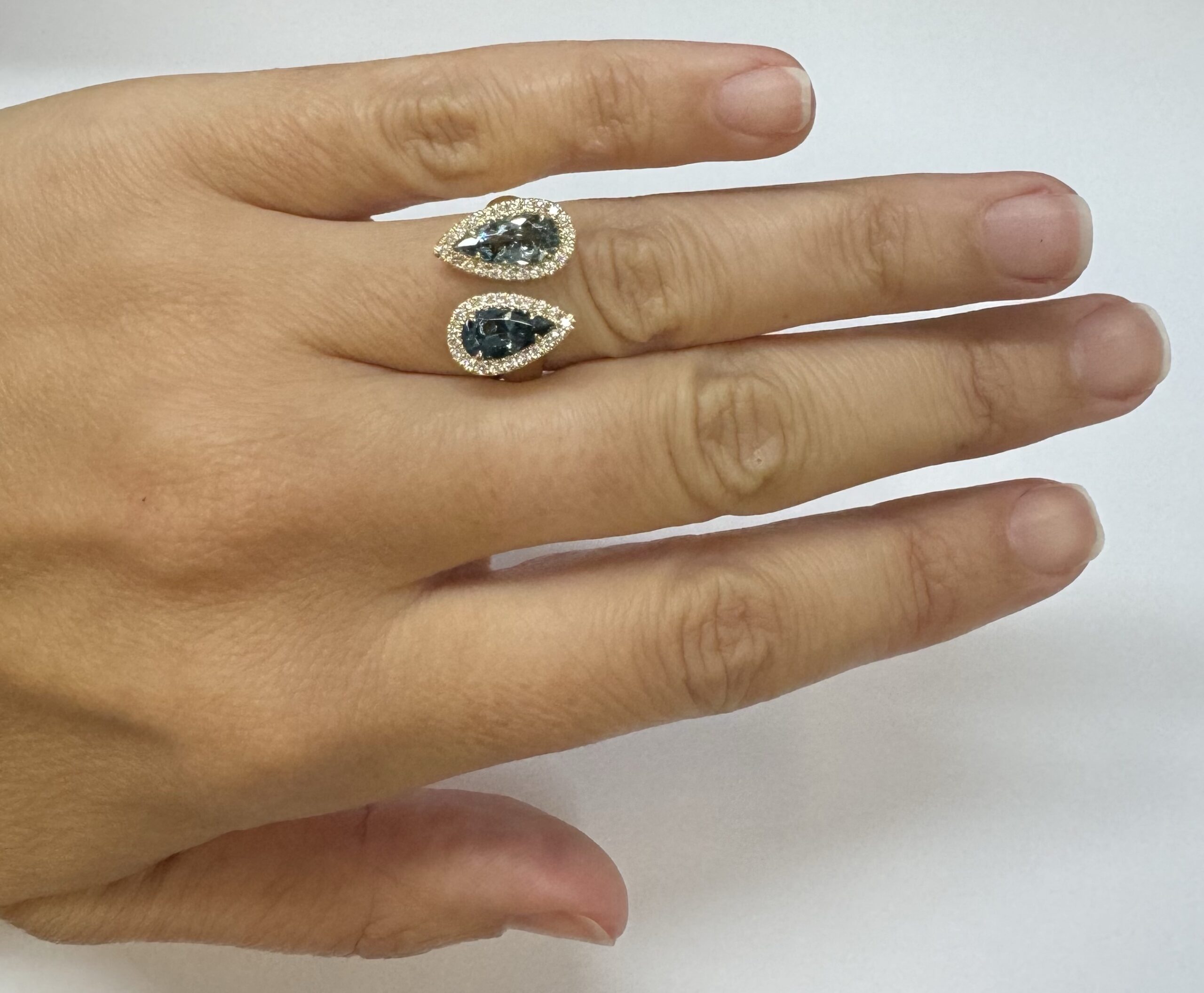 14k Yellow Gold Genuine Aquamarine & Indicalite Halo Bypass Style Ring - Image 18