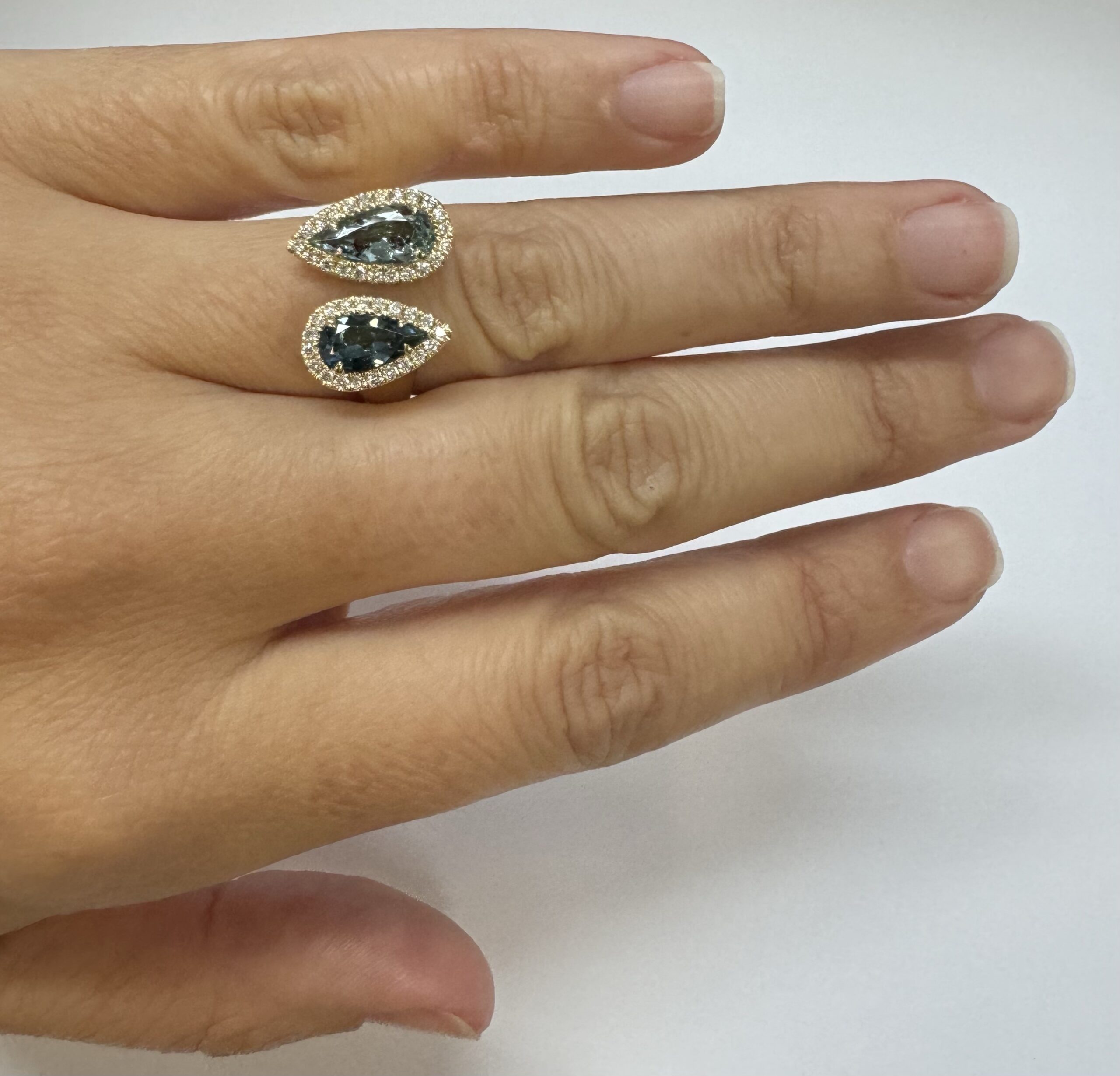 14k Yellow Gold Genuine Aquamarine & Indicalite Halo Bypass Style Ring - Image 19