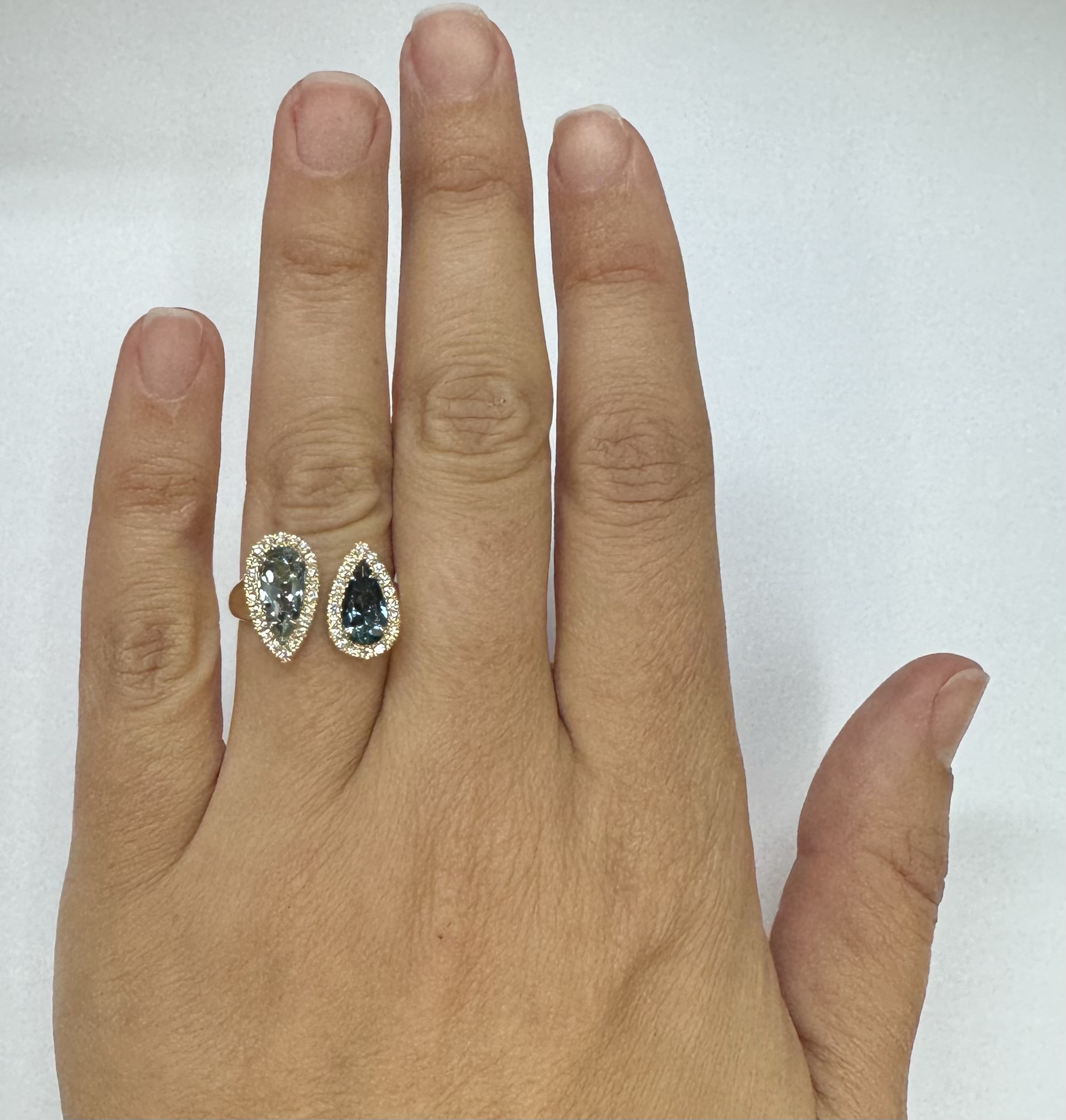 14k Yellow Gold Genuine Aquamarine & Indicalite Halo Bypass Style Ring - Image 20