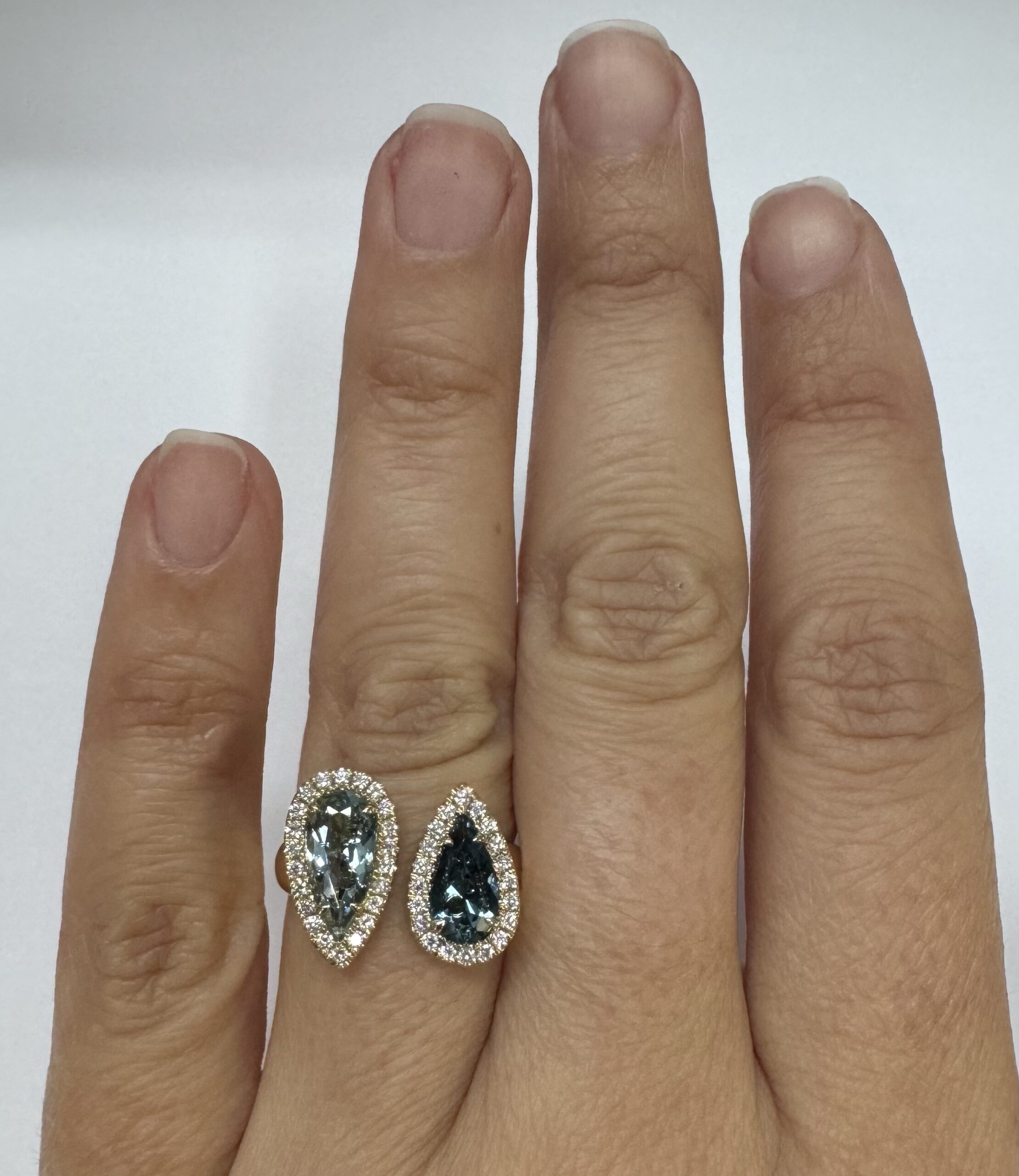 14k Yellow Gold Genuine Aquamarine & Indicalite Halo Bypass Style Ring - Image 23