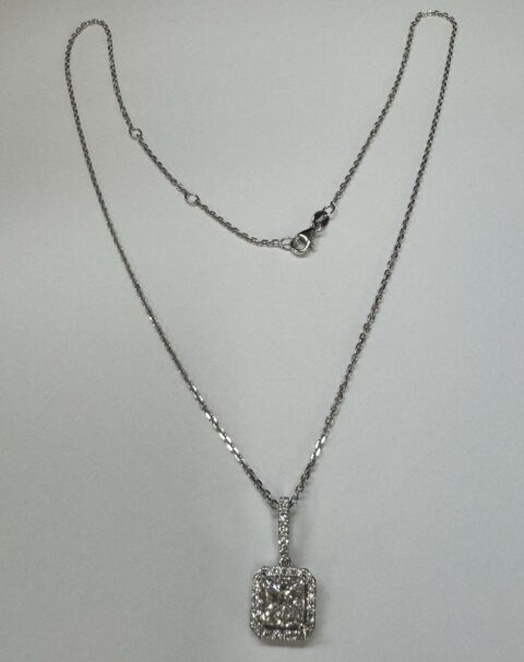 14k White Gold Genuine EGL Certified 1.34 Cttw Princess Cut Diamond Halo Pendant