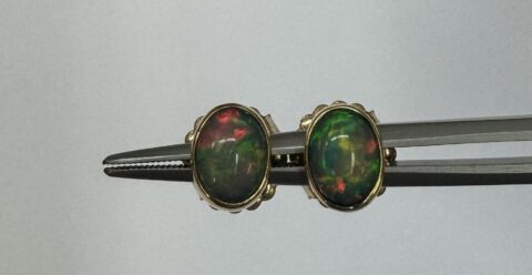 22k Yellow Gold Genuine Bezel Set Ethiopian Opal Stud Earrings