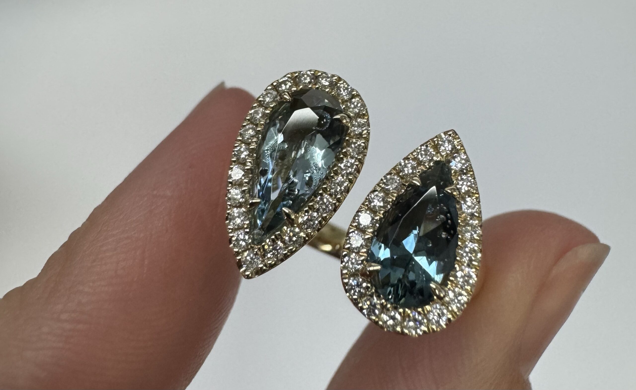 14k Yellow Gold Genuine Aquamarine & Indicalite Halo Bypass Style Ring - Image 27