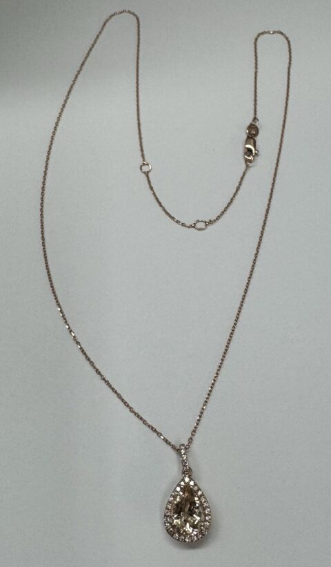 14k Rose Gold Genuine 1.63 Cttw Morganite & Diamond Halo Pendant