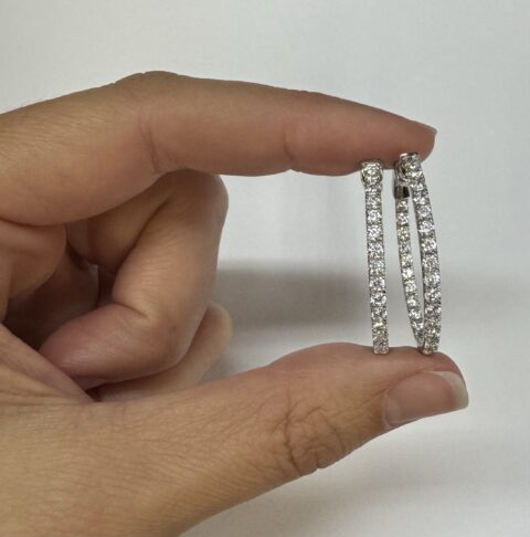 14k White Gold Genuine 2.02 Cttw Round Brilliant Cut Diamond Inside Out Hoop Earrings