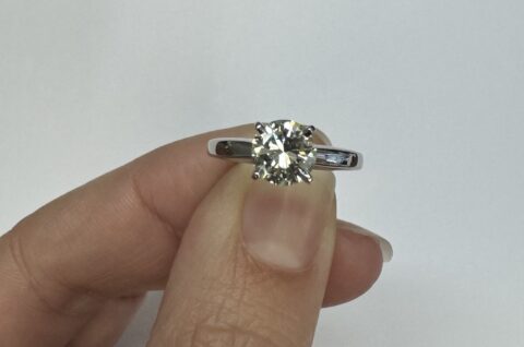 14k White Gold Genuine .87 Cttw Round Brilliant Cut Diamond Solitaire