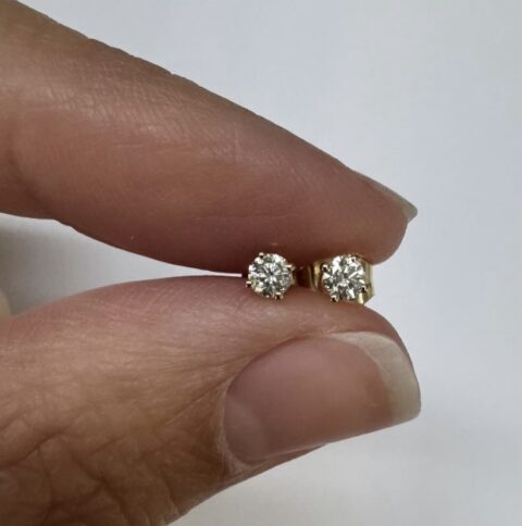 14k Yellow Gold Genuine .16 Cttw Round Brilliant Cut Diamond Stud Earrings