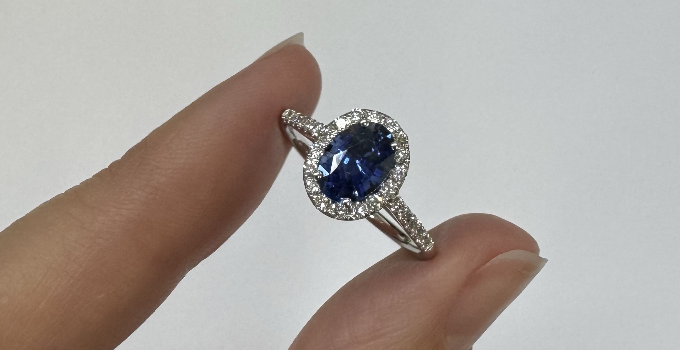 14k White Gold Genuine 1.20 Cttw Ceylon Sapphire & Diamond Halo Ring - Image 4