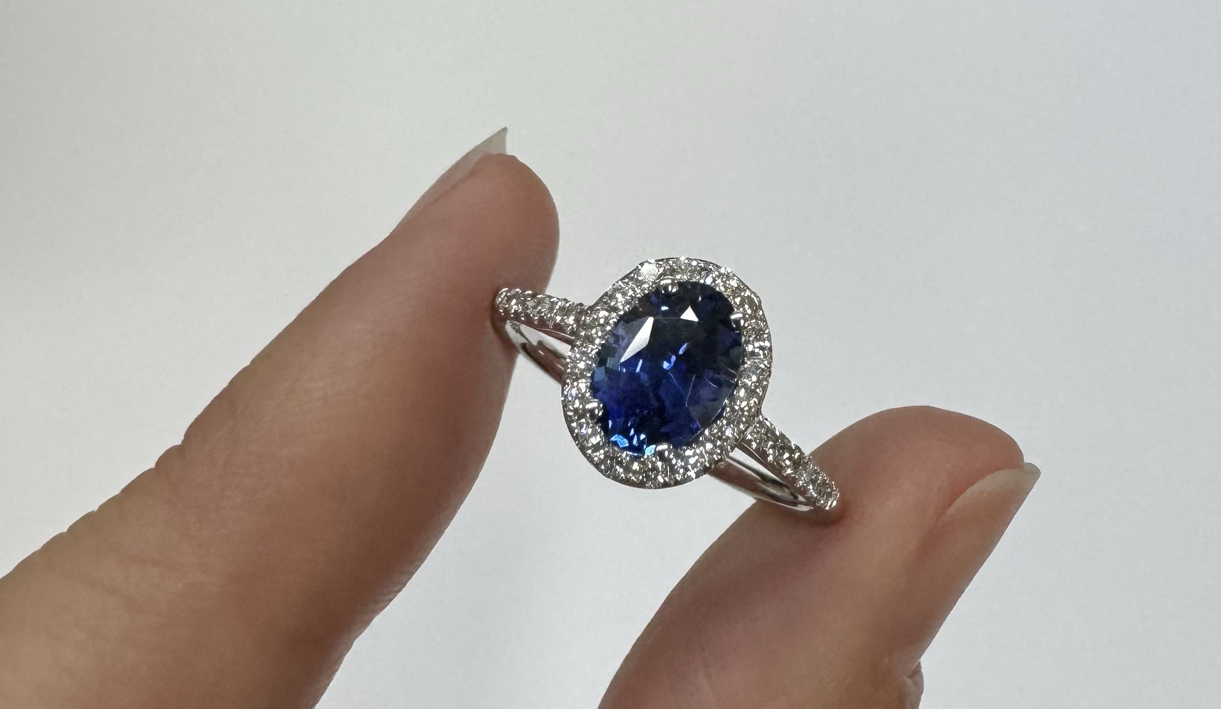 14k White Gold Genuine 1.20 Cttw Ceylon Sapphire & Diamond Halo Ring - Image 8