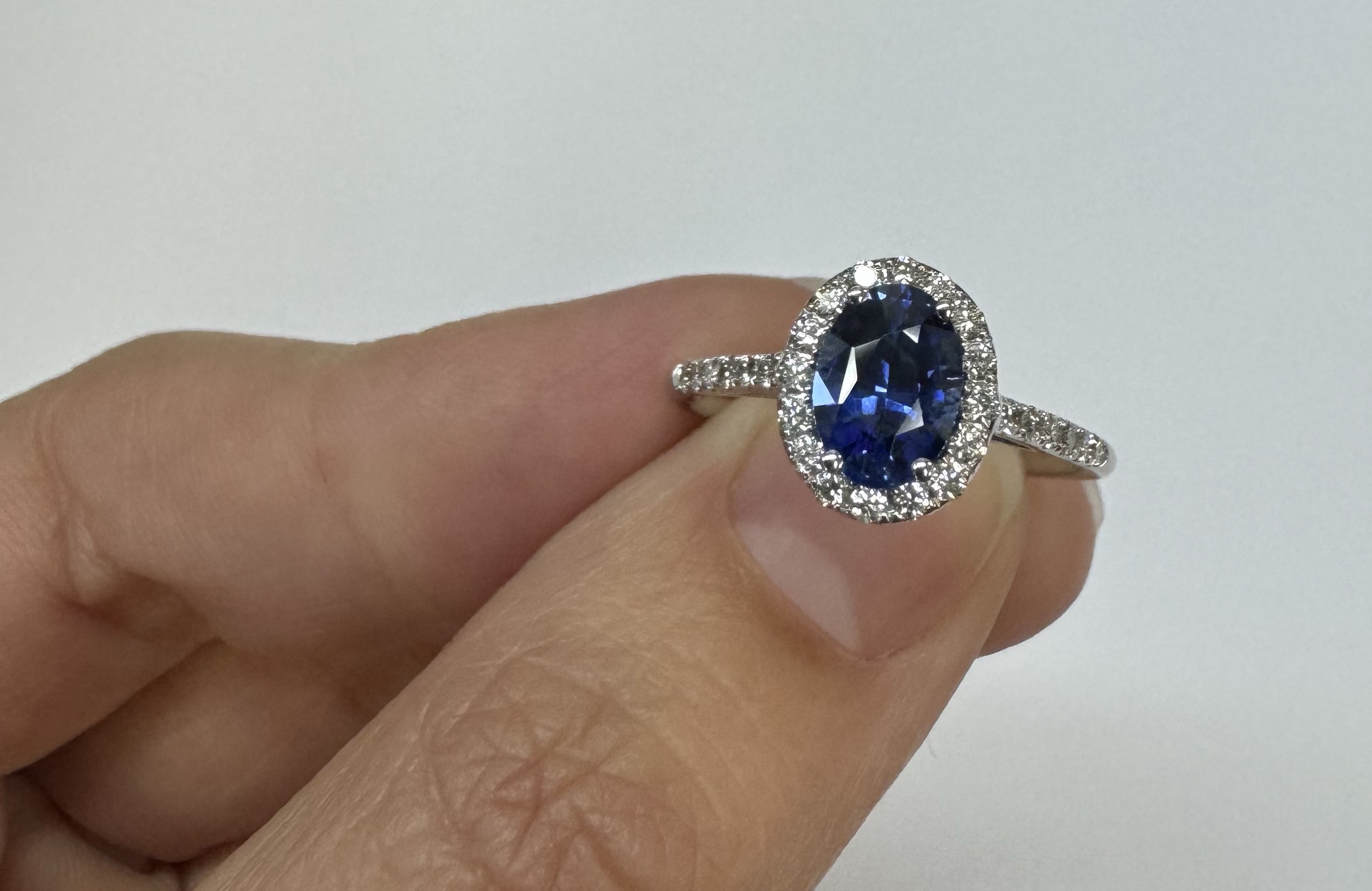 14k White Gold Genuine 1.20 Cttw Ceylon Sapphire & Diamond Halo Ring - Image 11