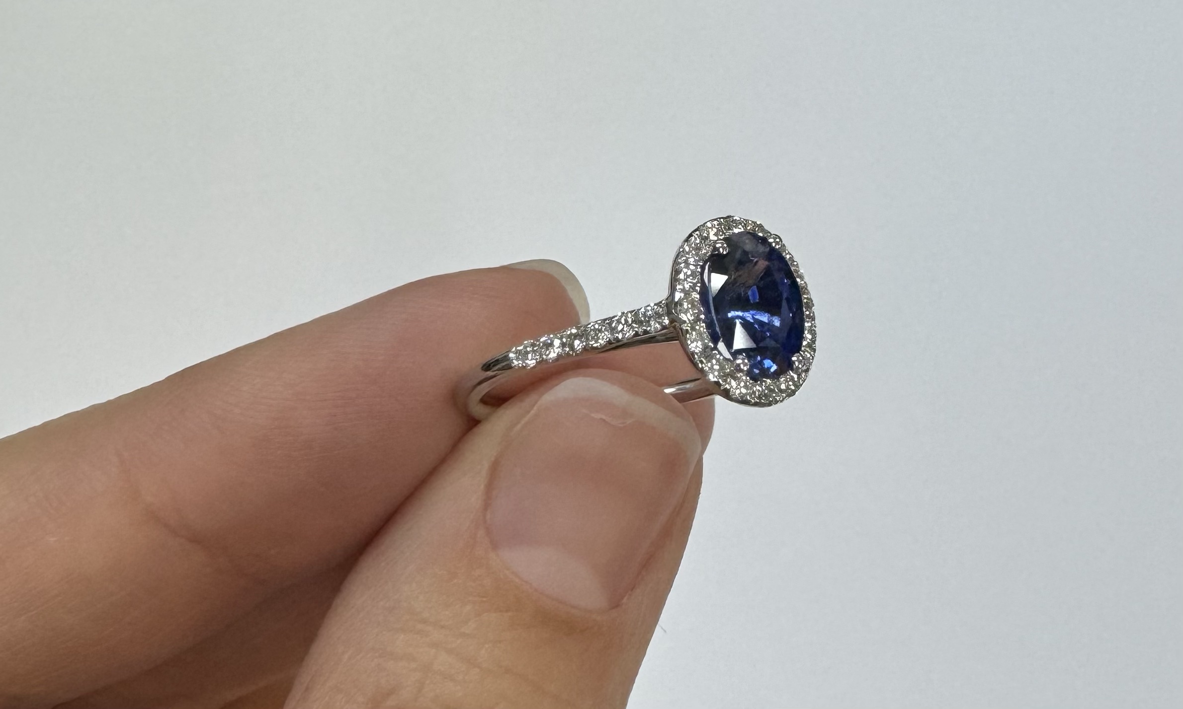14k White Gold Genuine 1.20 Cttw Ceylon Sapphire & Diamond Halo Ring - Image 14
