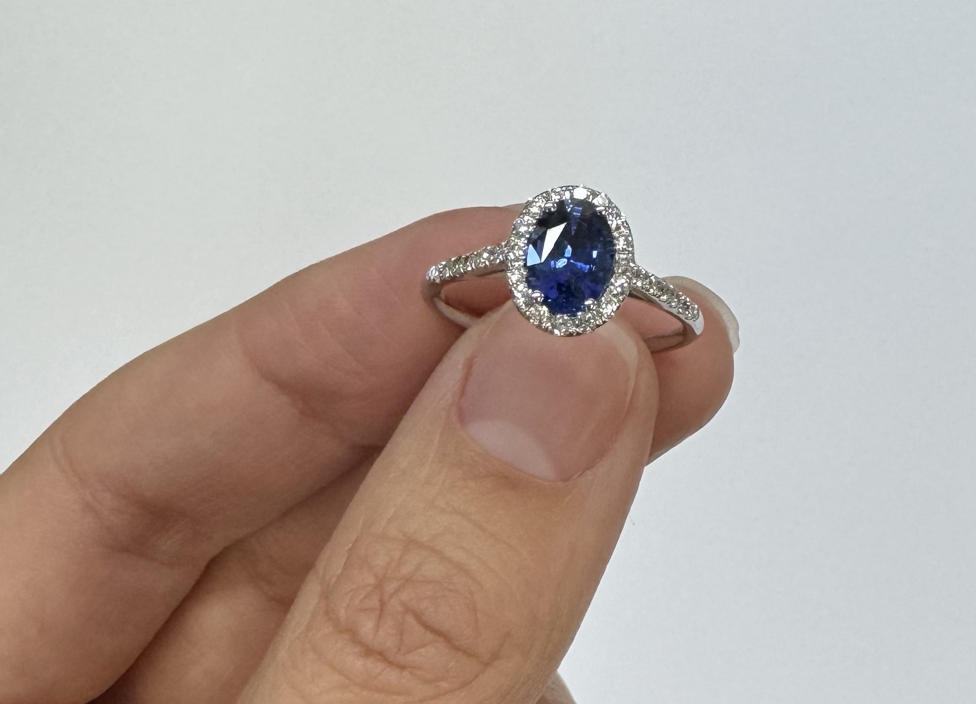 14k White Gold Genuine 1.20 Cttw Ceylon Sapphire & Diamond Halo Ring - Image 15