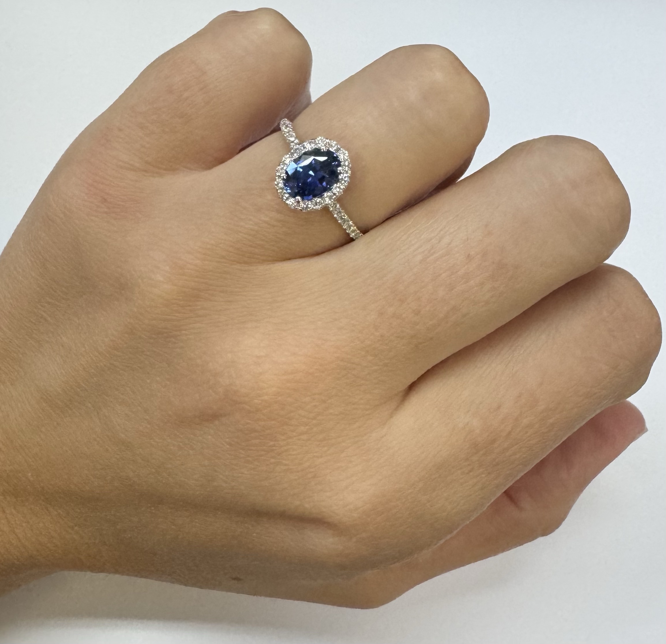 14k White Gold Genuine 1.20 Cttw Ceylon Sapphire & Diamond Halo Ring - Image 20