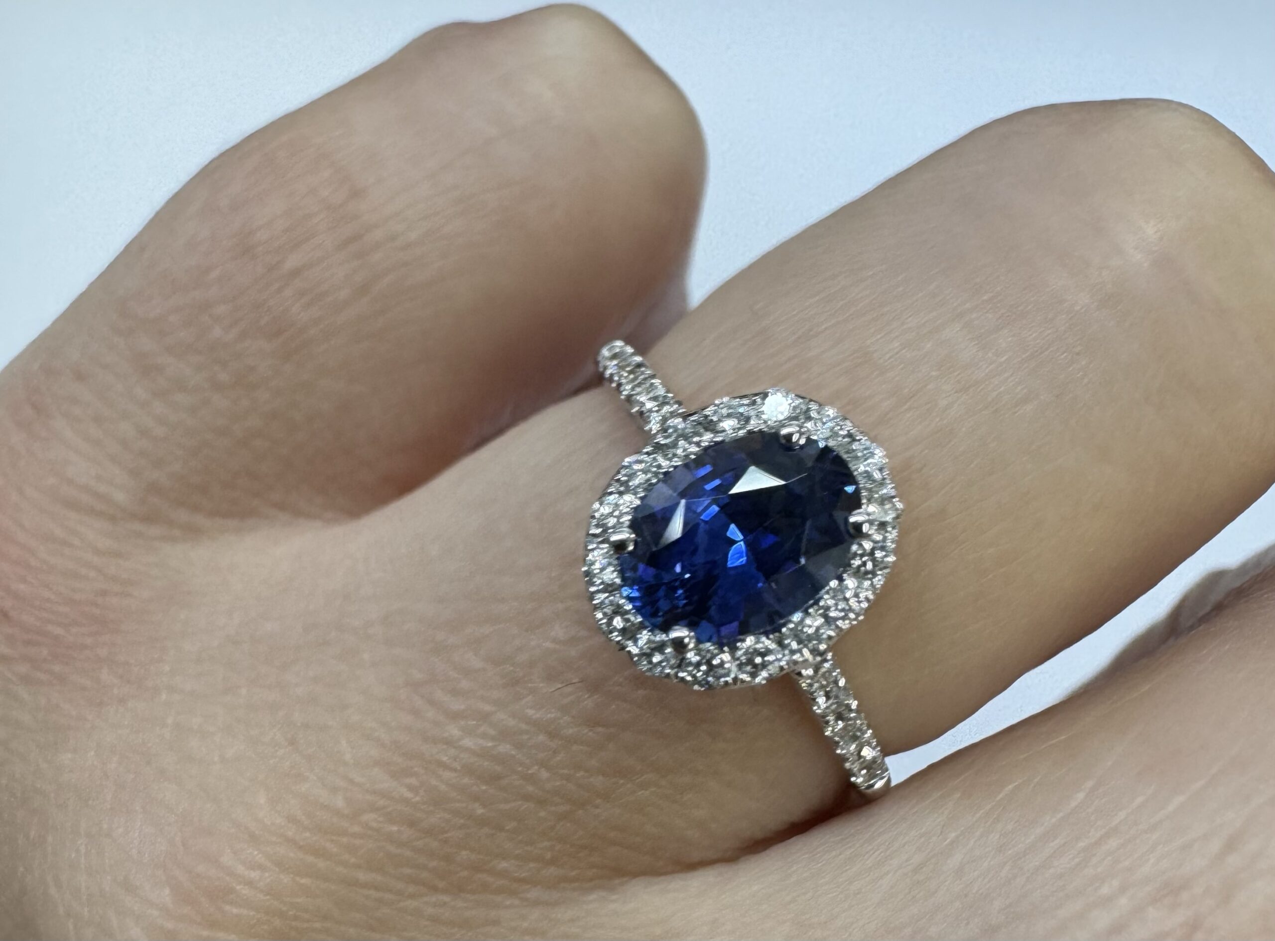 14k White Gold Genuine 1.20 Cttw Ceylon Sapphire & Diamond Halo Ring - Image 21