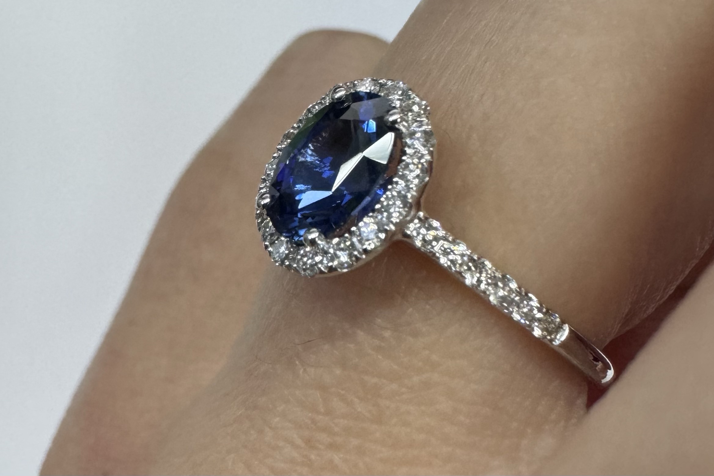 14k White Gold Genuine 1.20 Cttw Ceylon Sapphire & Diamond Halo Ring - Image 26