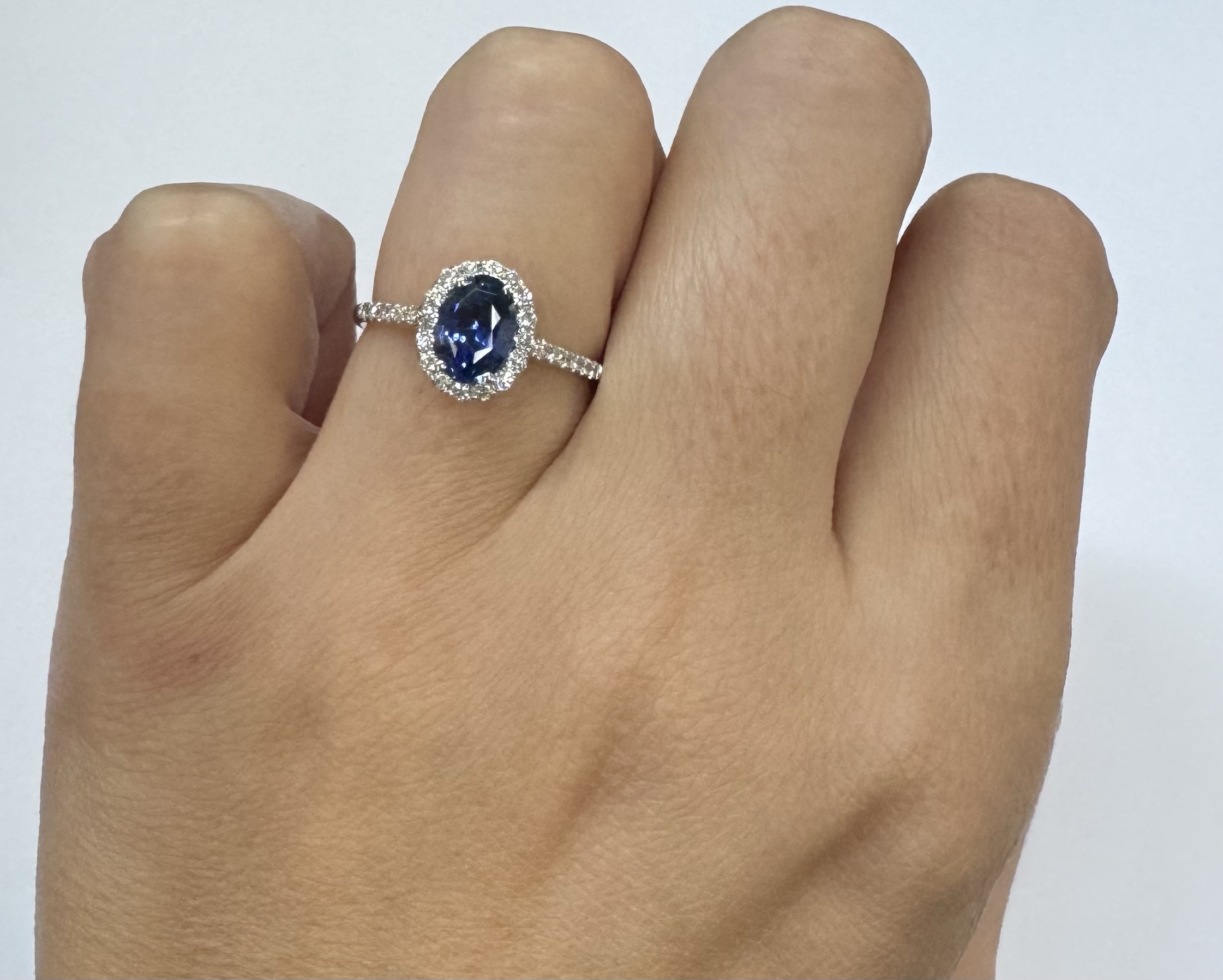 14k White Gold Genuine 1.20 Cttw Ceylon Sapphire & Diamond Halo Ring - Image 25