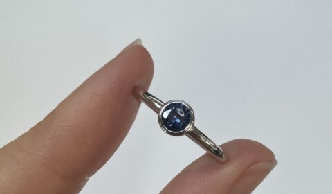 14k White Gold Genuine .41 Cttw Ceylon Sapphire Bezel Ring