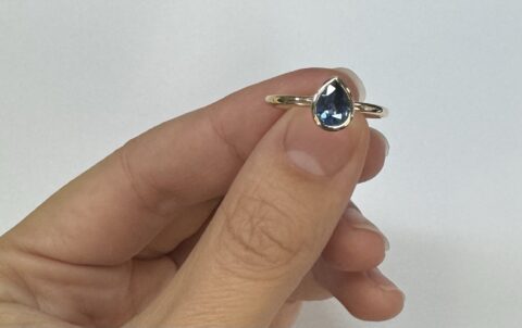 14k Yellow Gold .73 Cttw Pear Shaped Ceylon Sapphire Bezel Set Ring