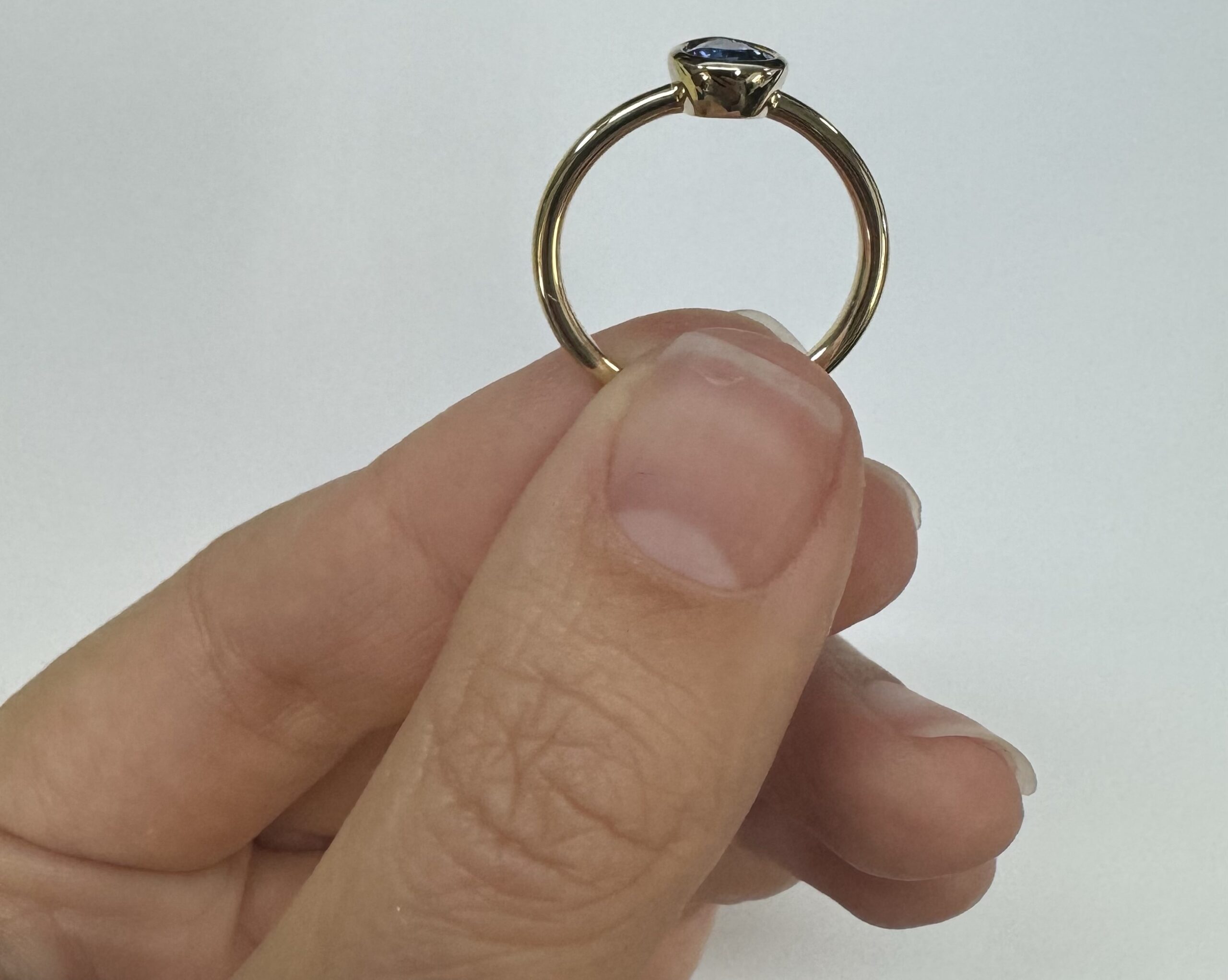 14k Yellow Gold .73 Cttw Pear Shaped Ceylon Sapphire Bezel Set Ring - Image 13