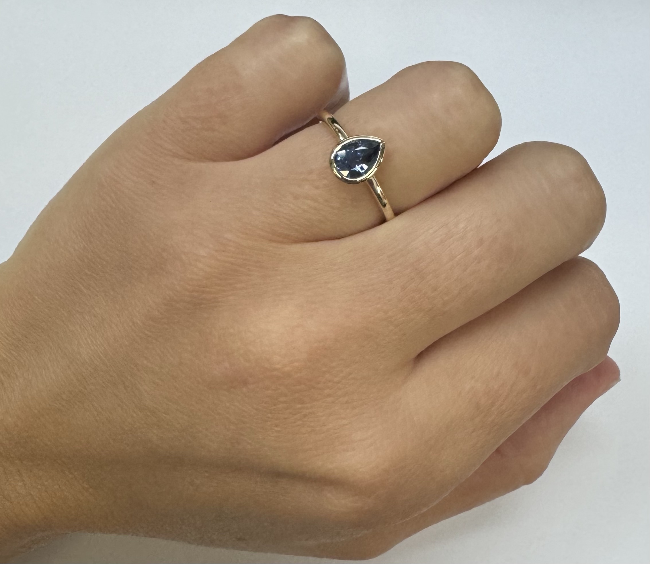 14k Yellow Gold .73 Cttw Pear Shaped Ceylon Sapphire Bezel Set Ring - Image 21