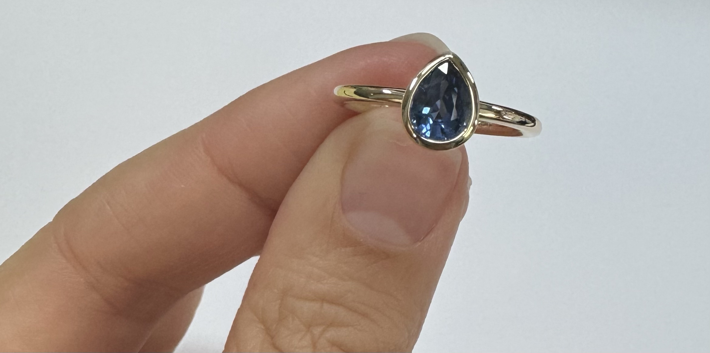 14k Yellow Gold .73 Cttw Pear Shaped Ceylon Sapphire Bezel Set Ring - Image 35