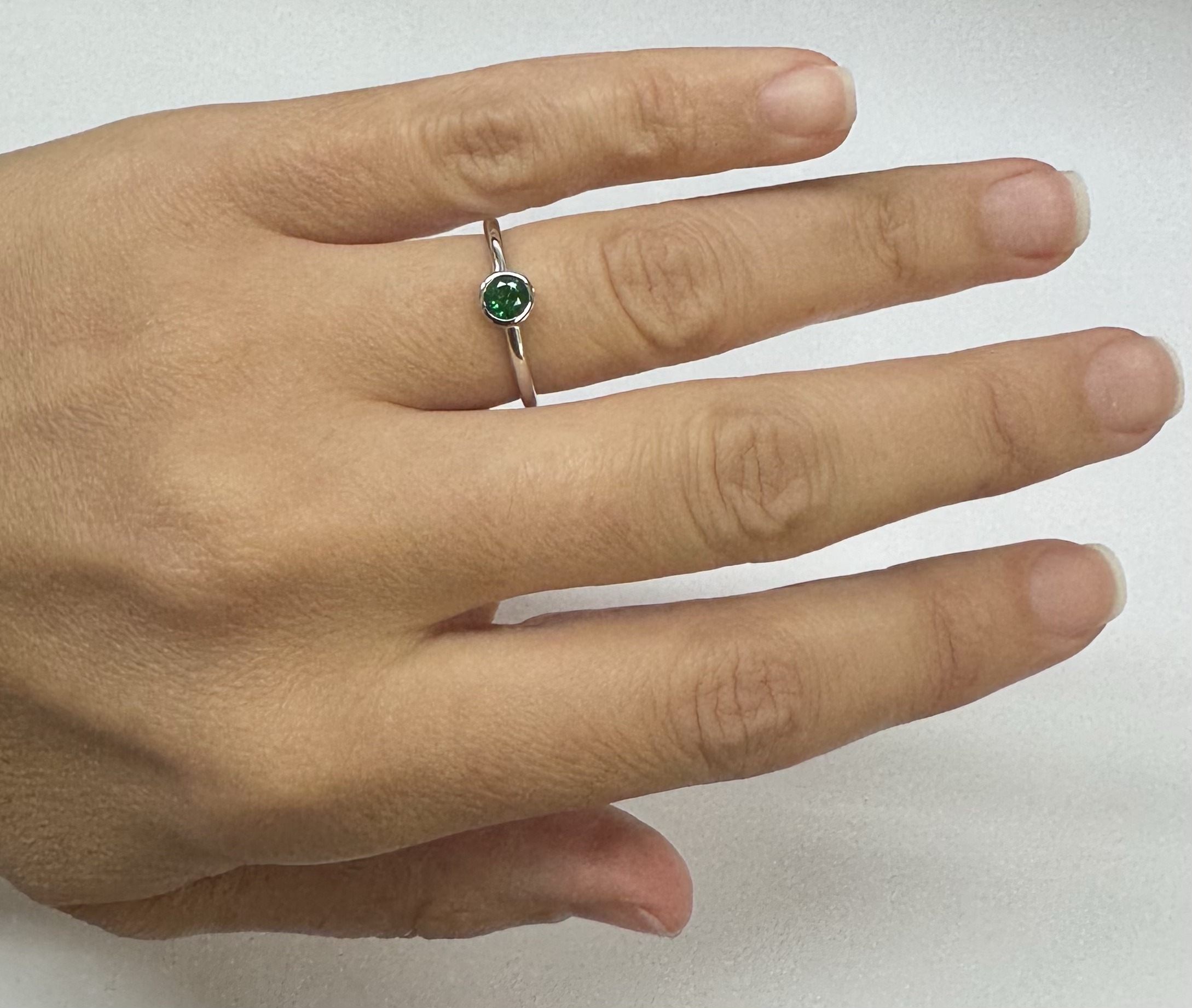 14k White Gold Genuine .28 Cttw Emerald Bezel Ring - Image 5