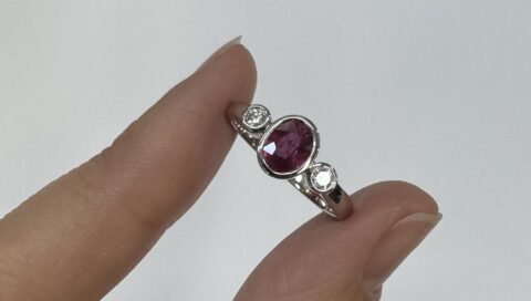 14k White Gold Genuine .69 Cttw Ruby & Diamond Bezel Ring