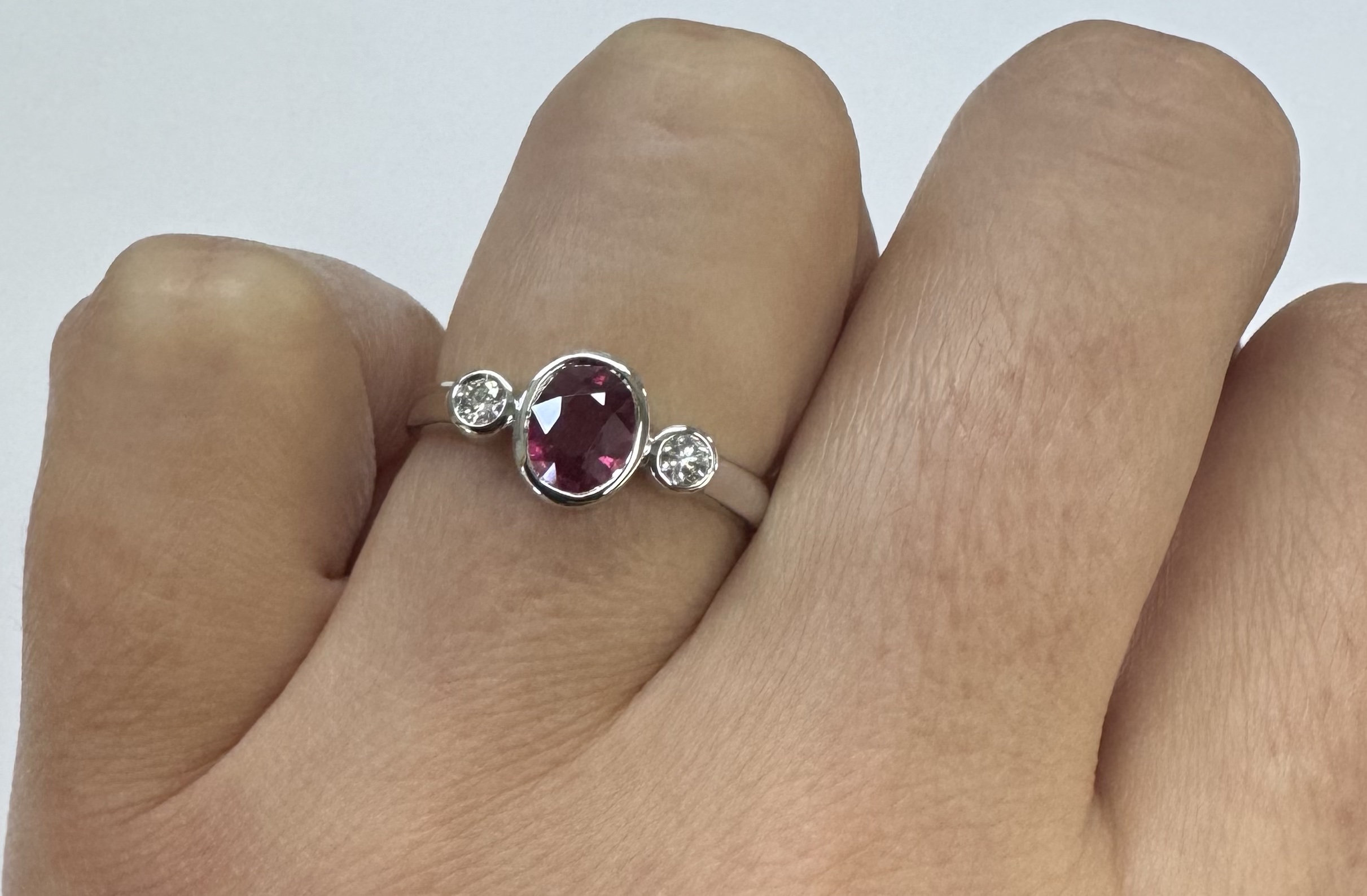 14k White Gold Genuine .69 Cttw Ruby & Diamond Bezel Ring - Image 23