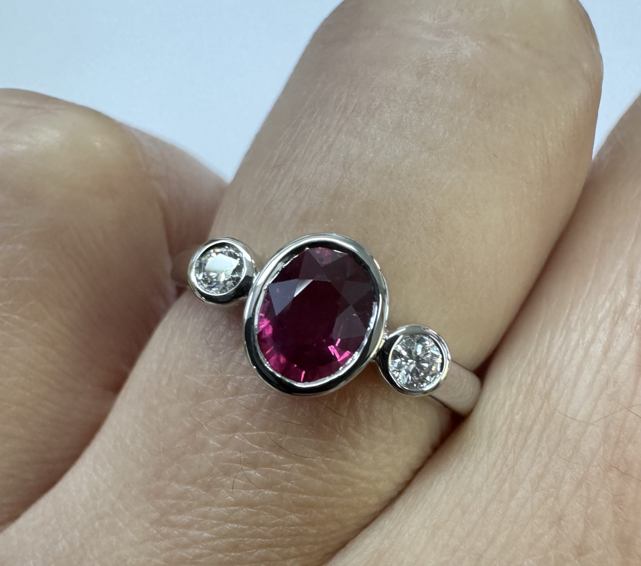 14k White Gold Genuine .69 Cttw Ruby & Diamond Bezel Ring - Image 18