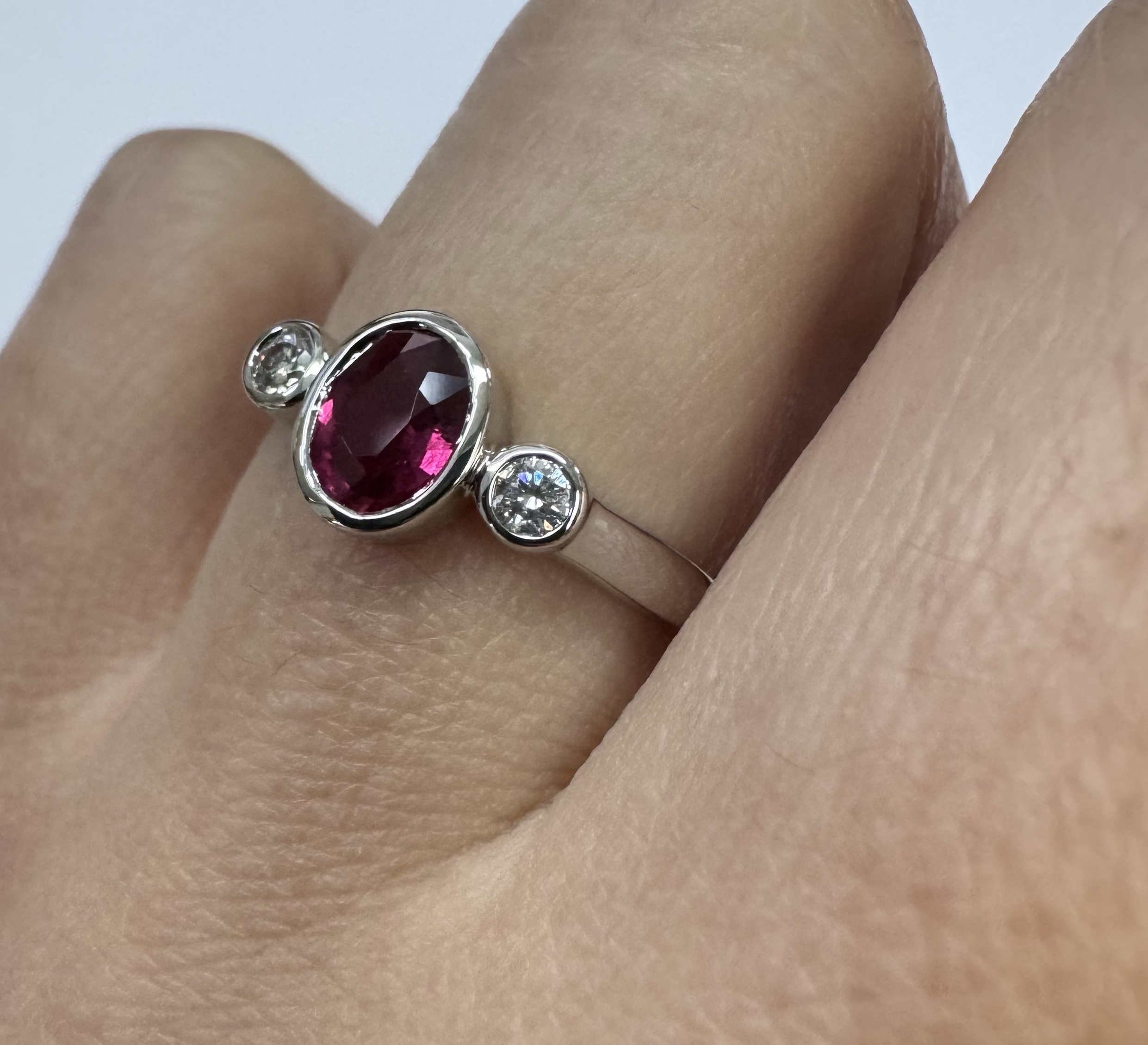 14k White Gold Genuine .69 Cttw Ruby & Diamond Bezel Ring - Image 17